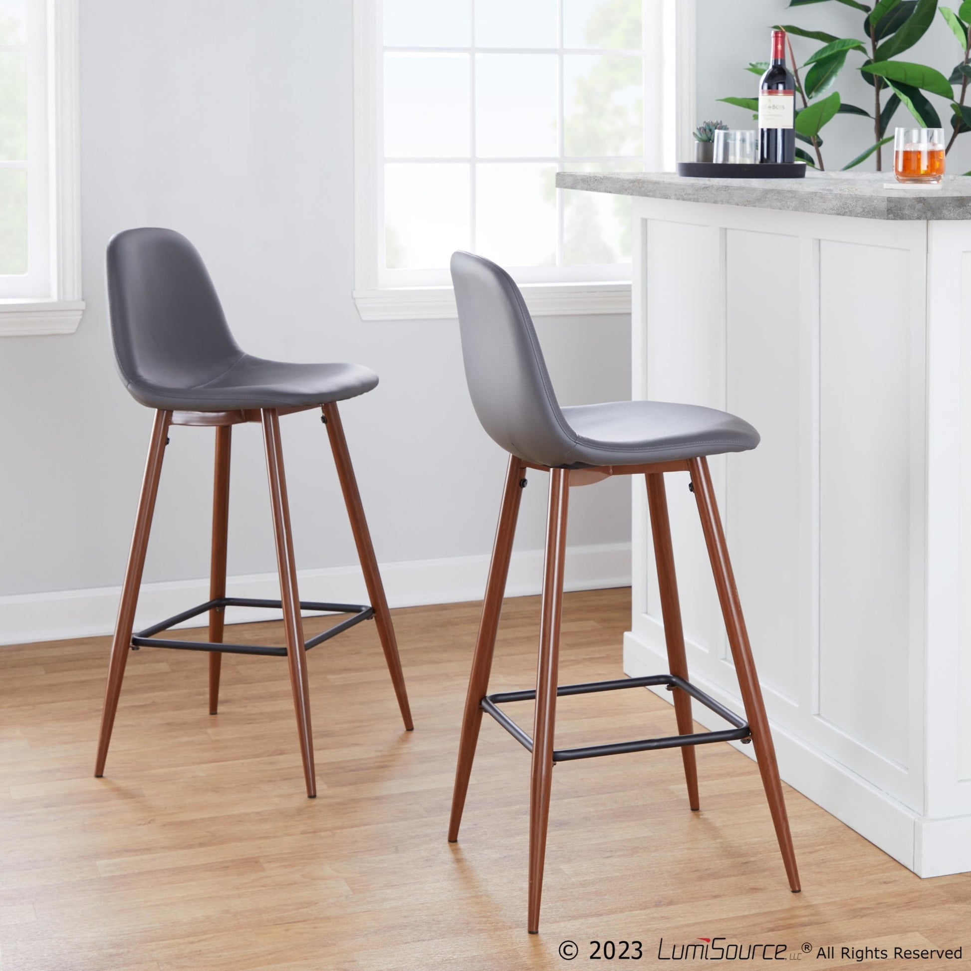 Pebble 30" Fixed-Height Barstool - Set of 2 By LumiSource - B30-PEBPU-X1 BKGY2 | Bar Stools | Modishstore - 18