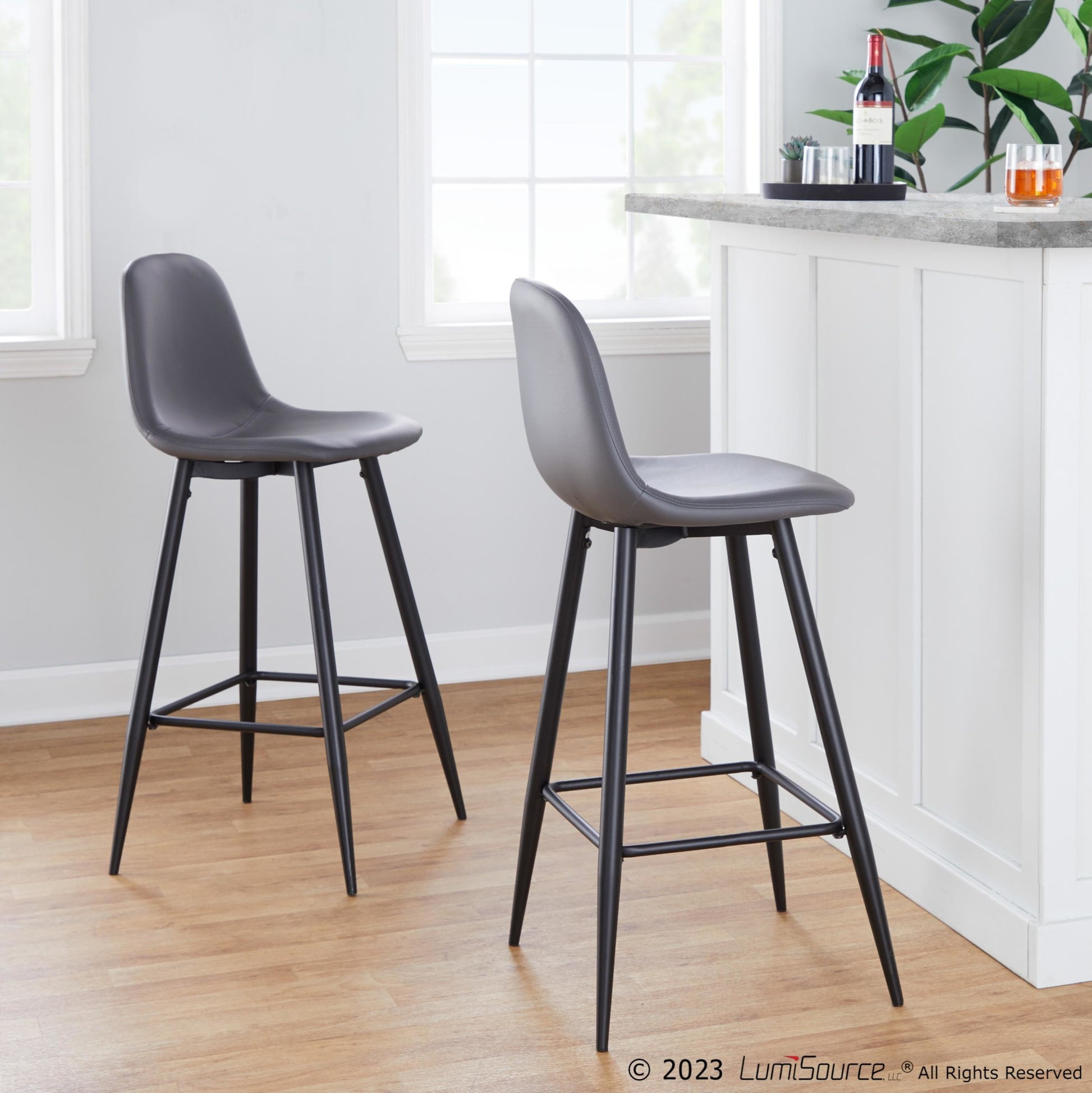 Pebble 30" Fixed-Height Barstool - Set of 2 By LumiSource - B30-PEBPU-X1 BKGY2 | Bar Stools | Modishstore - 2