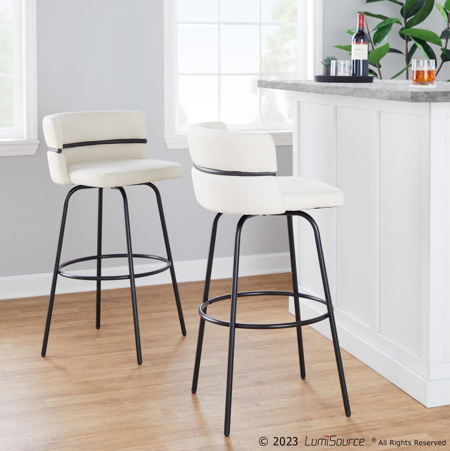 Cinch Claire 30" Fixed-Height Barstool - Set of 2 By LumiSource - B30-CINCH-CLARZQ2 BKBKCR2 | Bar Stools | Modishstore - 2