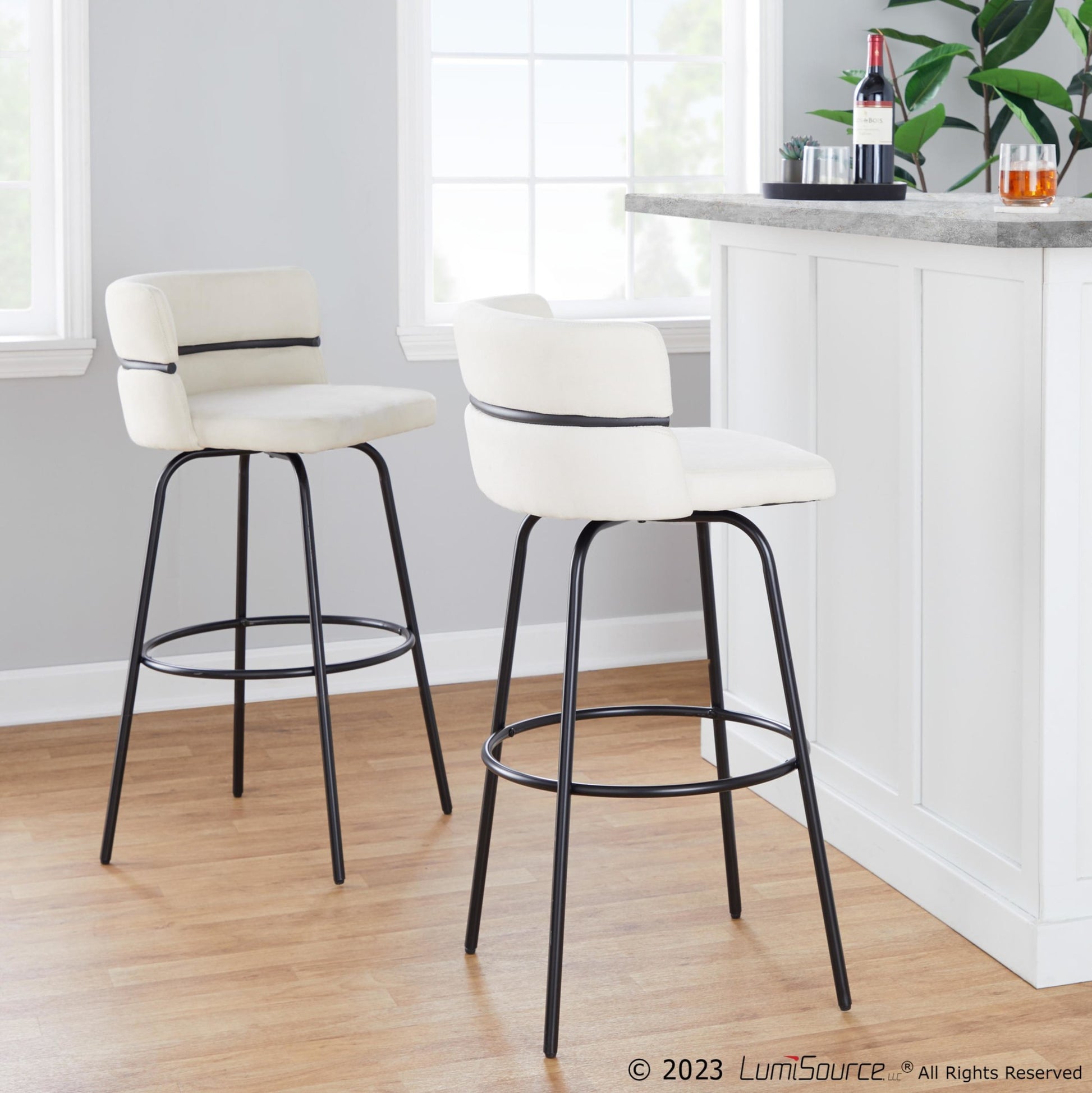 Cinch Claire 30" Fixed-Height Barstool - Set of 2 By LumiSource - B30-CINCH-CLARZQ2 BKBKCR2 | Bar Stools | Modishstore