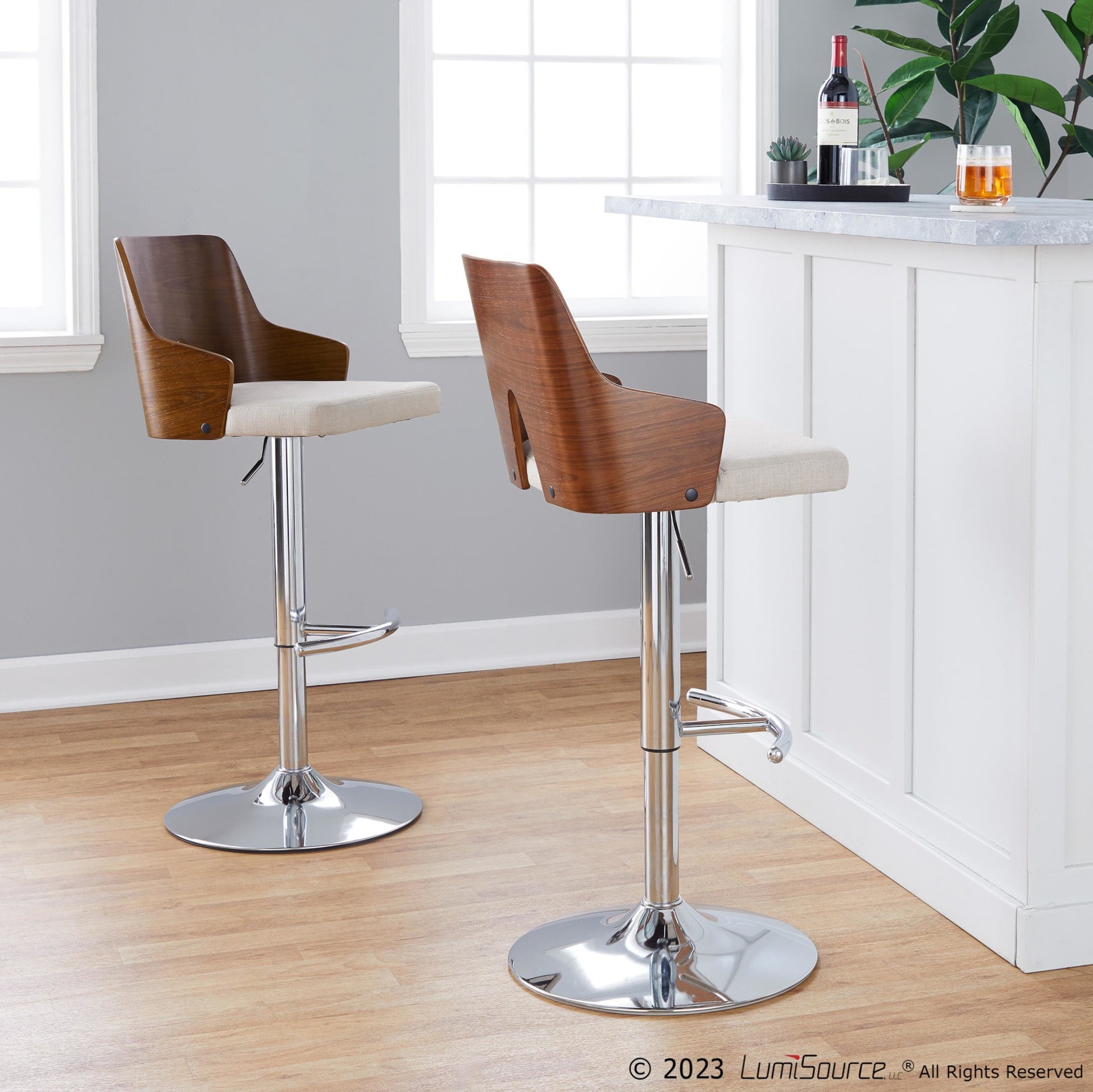 Ariana Adjustable Barstool - Set of 2 By LumiSource - BS-ARIA RNT2 CHRWLBG2 | Bar Stools | Modishstore - 2