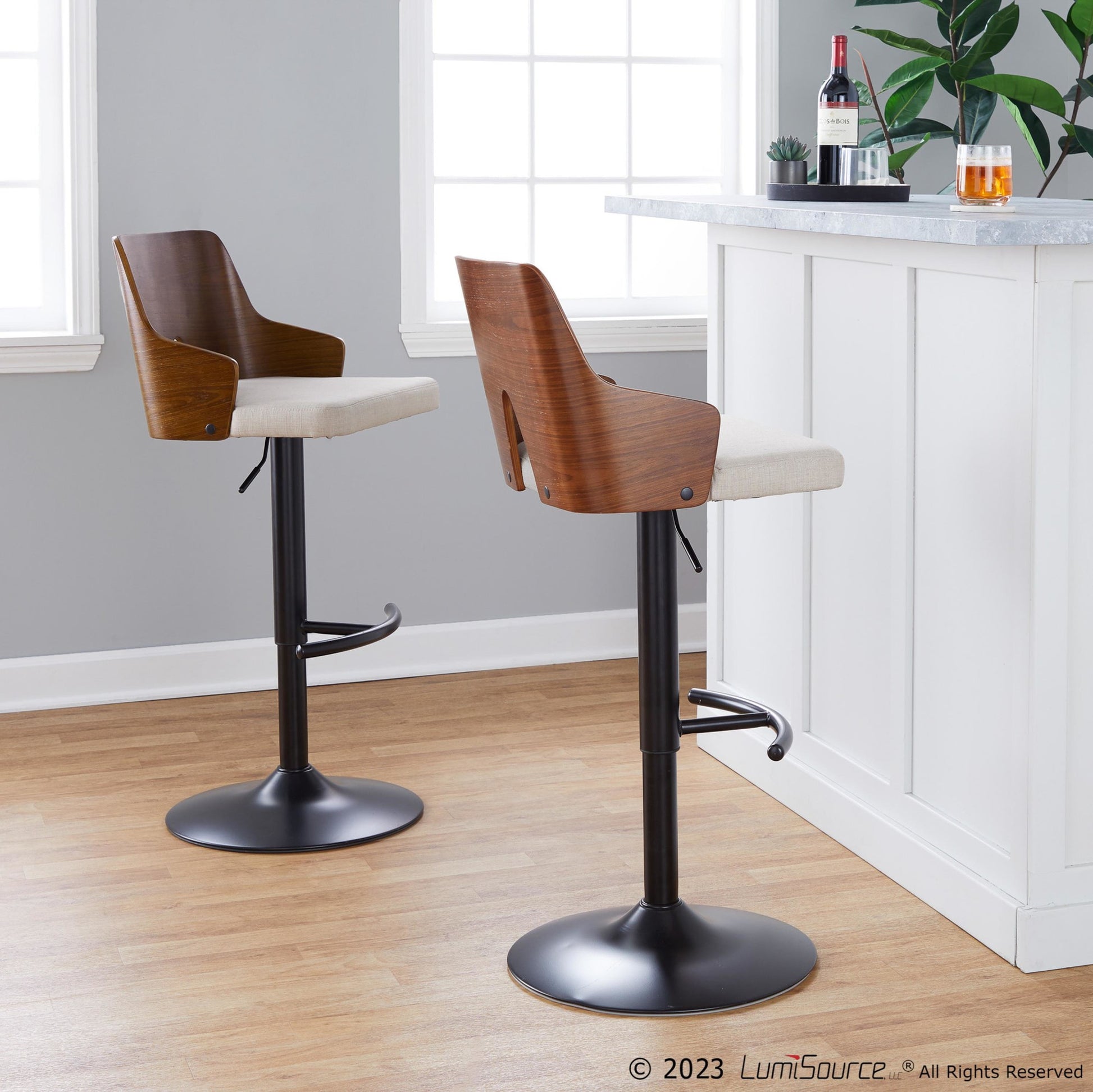 Ariana Adjustable Barstool - Set of 2 By LumiSource - BS-ARIA RNT2 BKWLBG2 | Bar Stools | Modishstore - 2