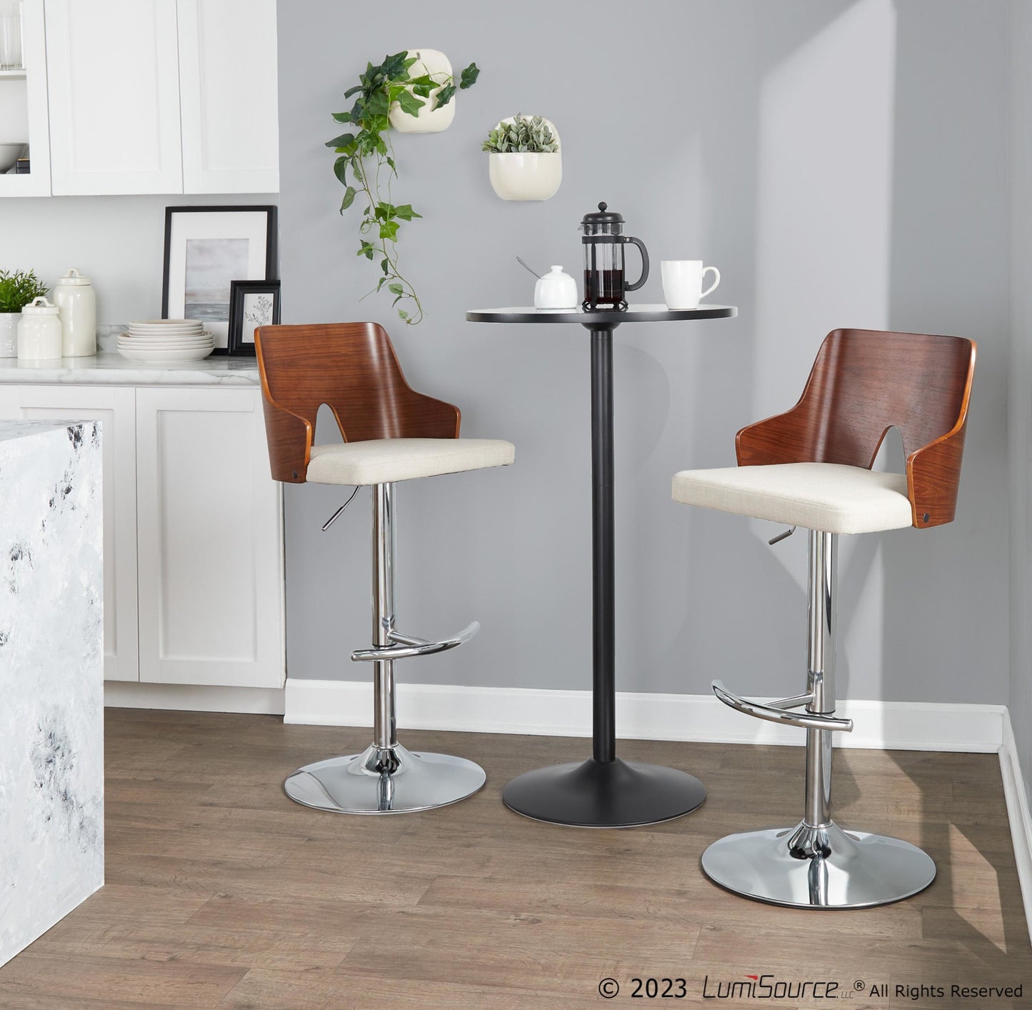 Ariana Adjustable Barstool - Set of 2 By LumiSource - BS-ARIA RNT2 CHRWLBG2 | Bar Stools | Modishstore - 3