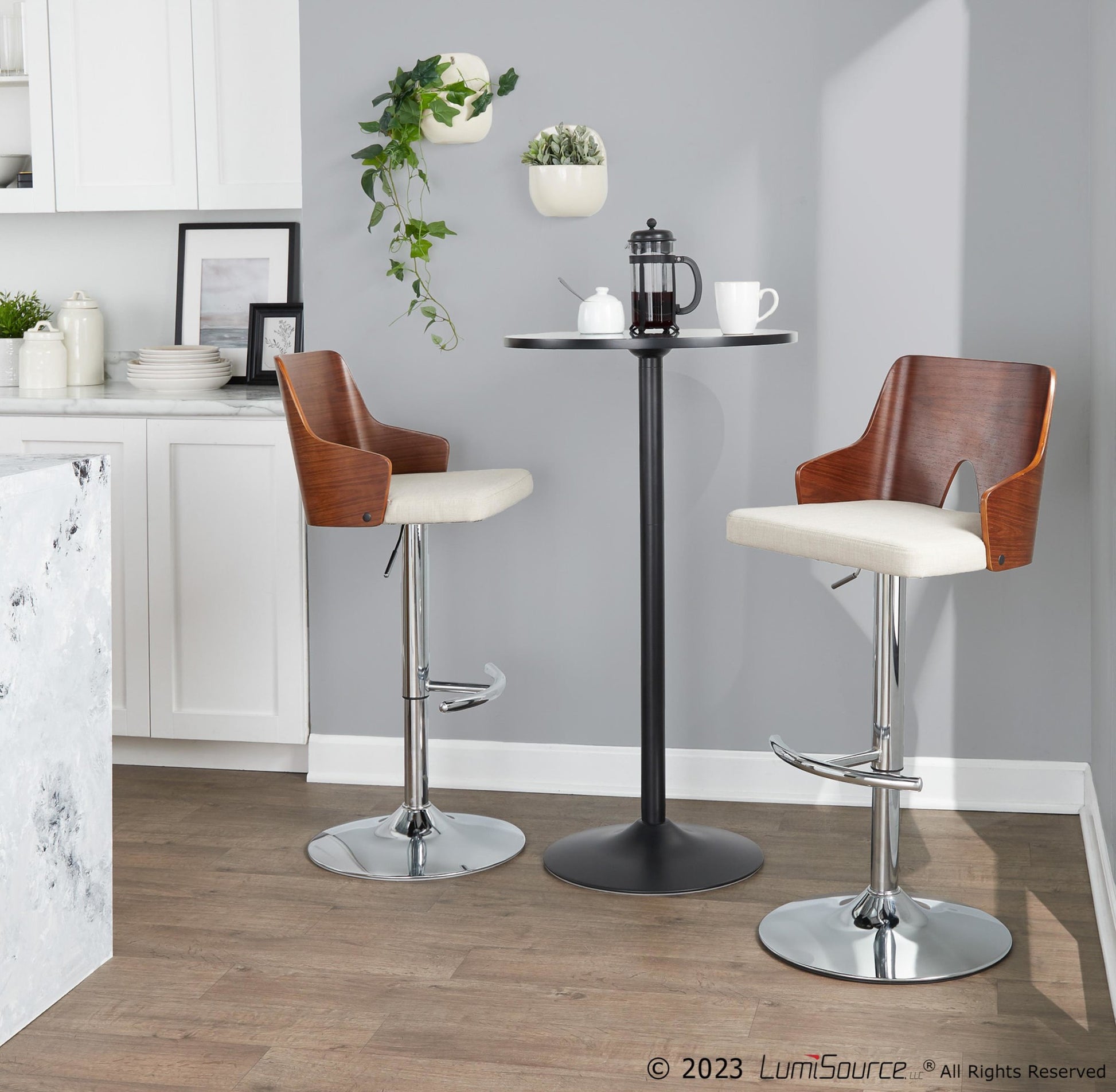 Ariana Adjustable Barstool - Set of 2 By LumiSource - BS-ARIA RNT2 CHRWLBG2 | Bar Stools | Modishstore - 4