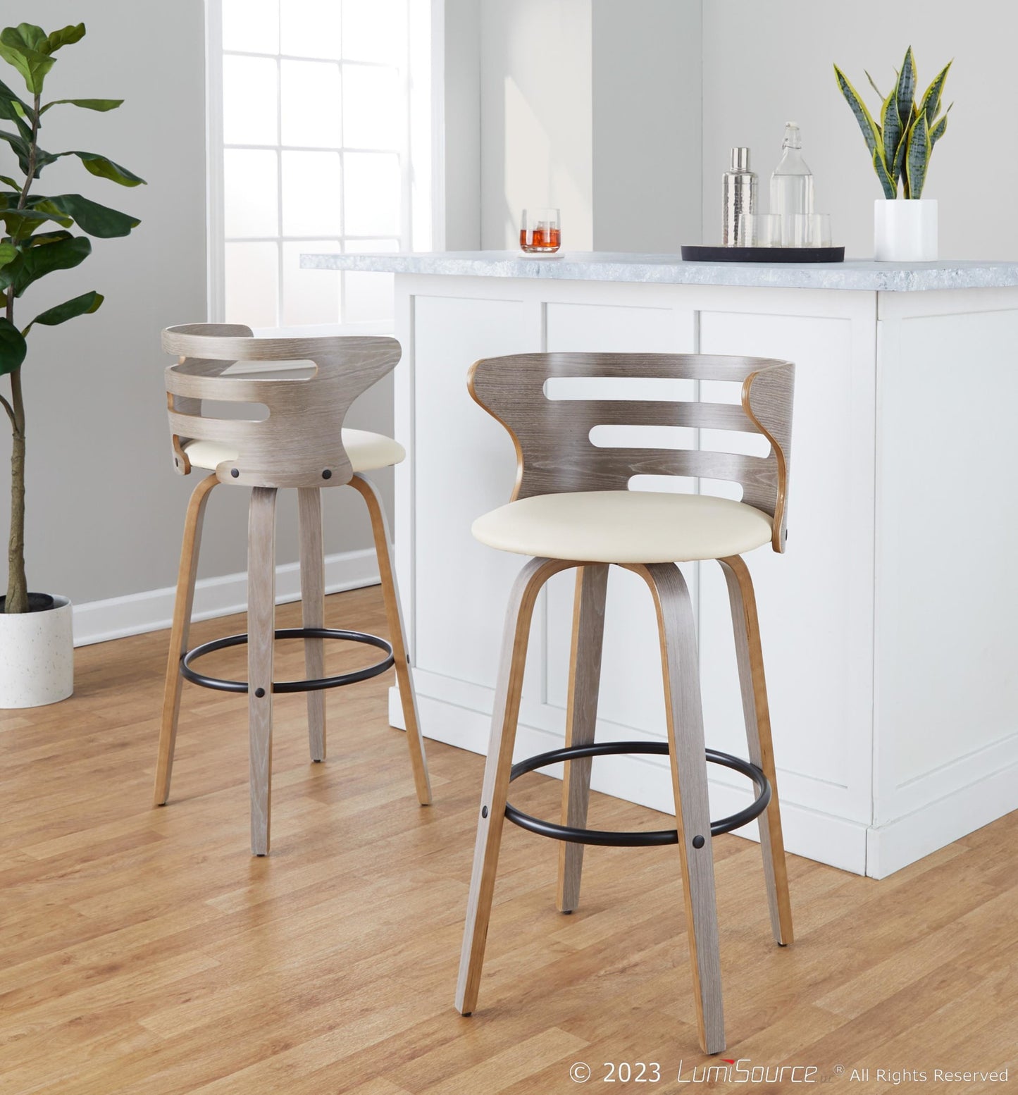 Cosini 30" Fixed-Height Barstool - Set of 2 By LumiSource - B30-COSIPU-GRTZQ2 LGYLGYBK2 | Bar Stools | Modishstore - 14