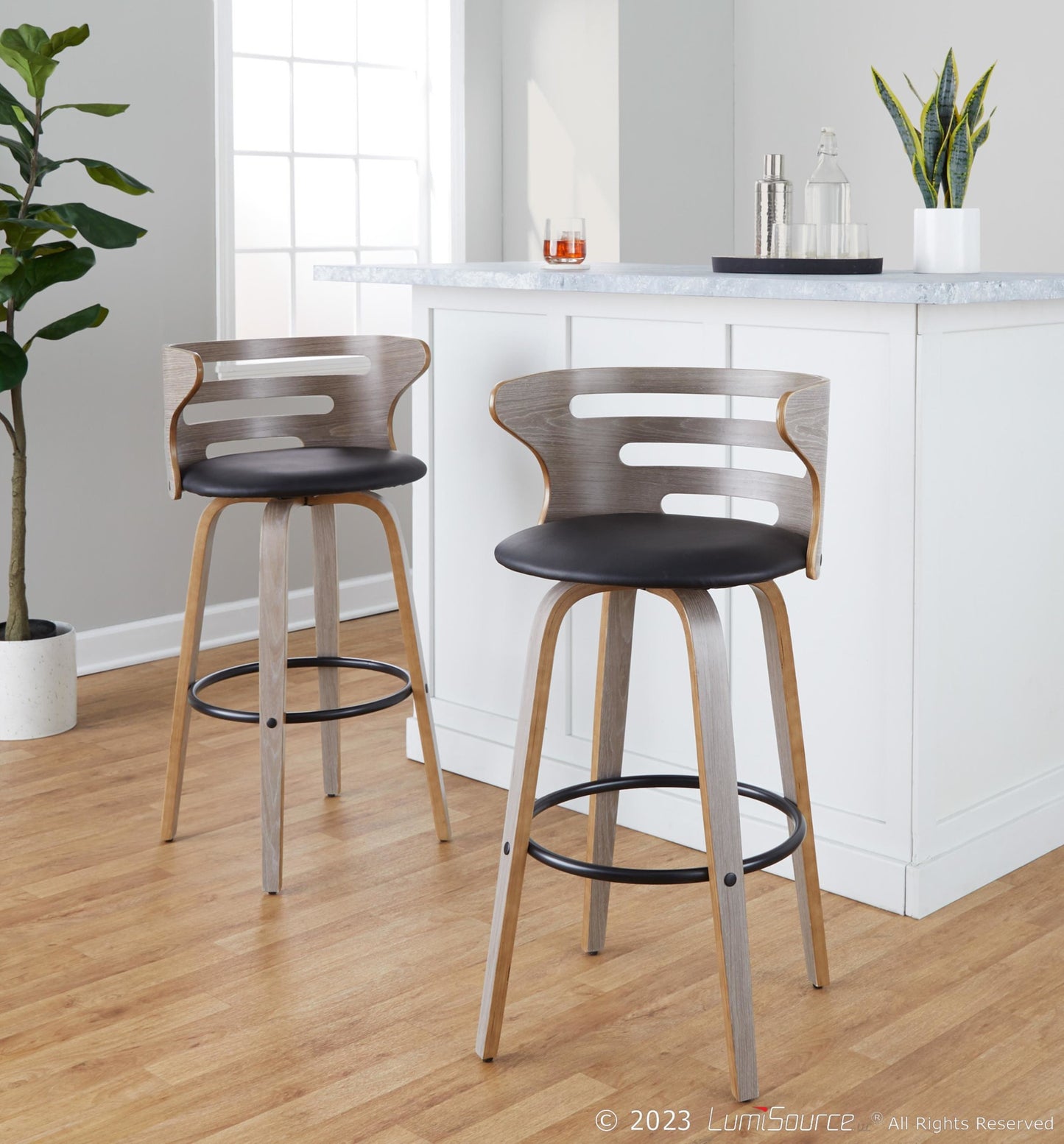 Cosini 30" Fixed-Height Barstool - Set of 2 By LumiSource - B30-COSIPU-GRTZQ2 LGYLGYBK2 | Bar Stools | Modishstore