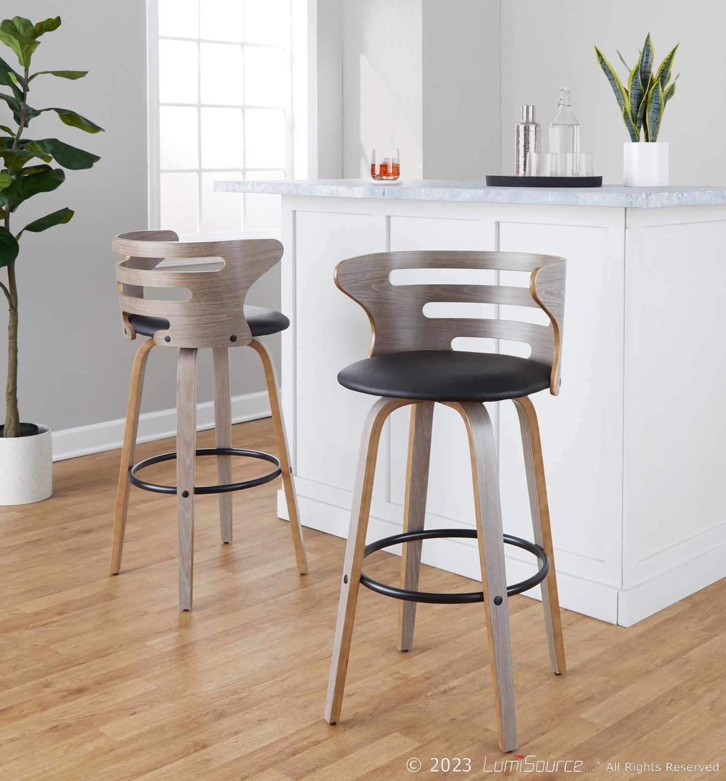 Cosini 30" Fixed-Height Barstool - Set of 2 By LumiSource - B30-COSIPU-GRTZQ2 LGYLGYBK2 | Bar Stools | Modishstore - 2