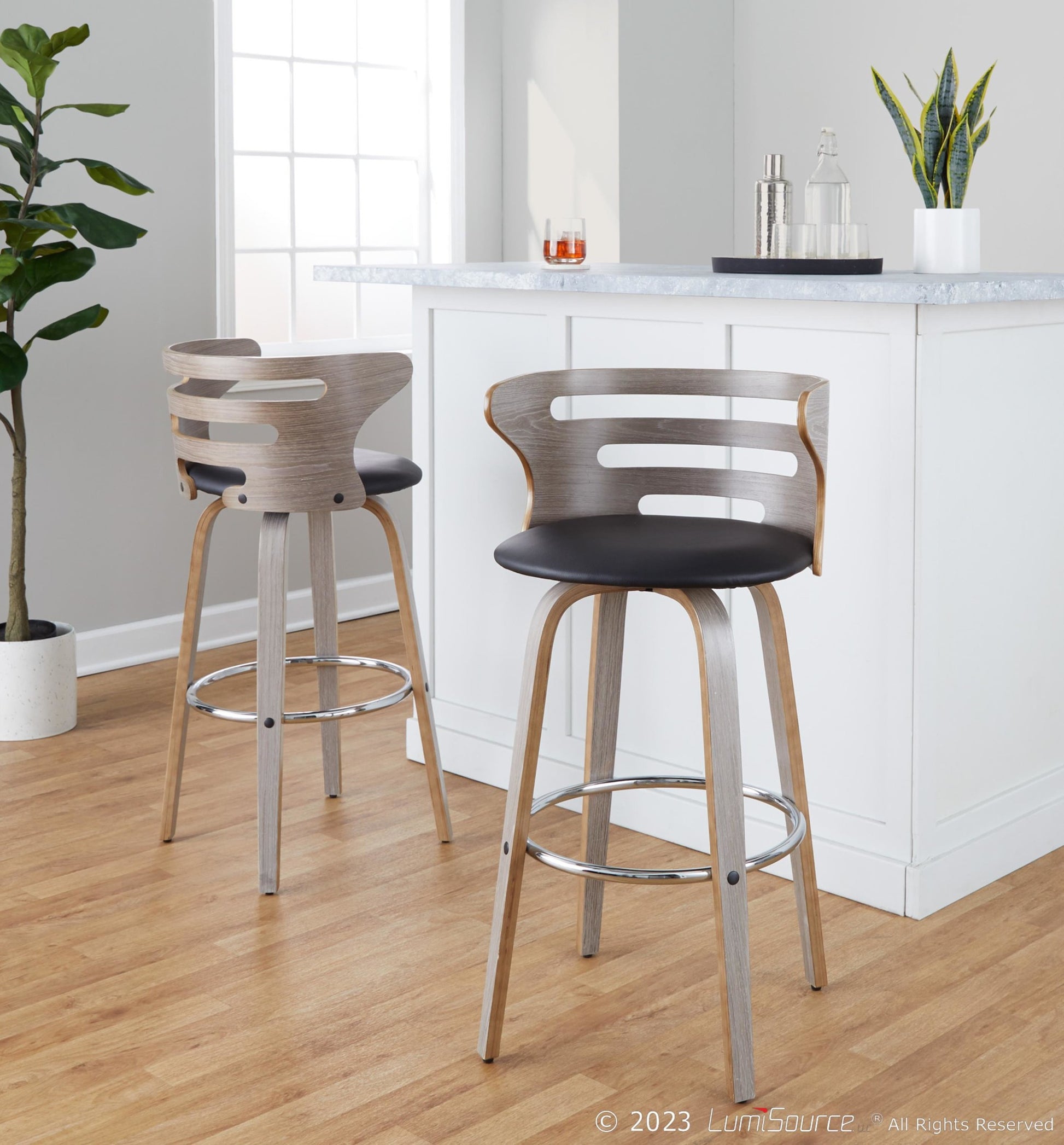 Cosini 30" Fixed-Height Barstool - Set of 2 By LumiSource - B30-COSIPU-GRTZR2 LGYLGYBK2 | Bar Stools | Modishstore