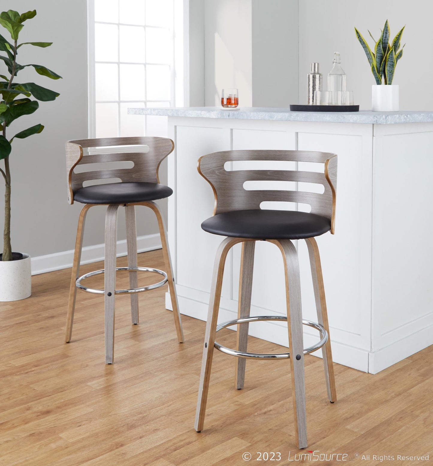 Cosini 30" Fixed-Height Barstool - Set of 2 By LumiSource - B30-COSIPU-GRTZR2 LGYLGYBK2 | Bar Stools | Modishstore - 2