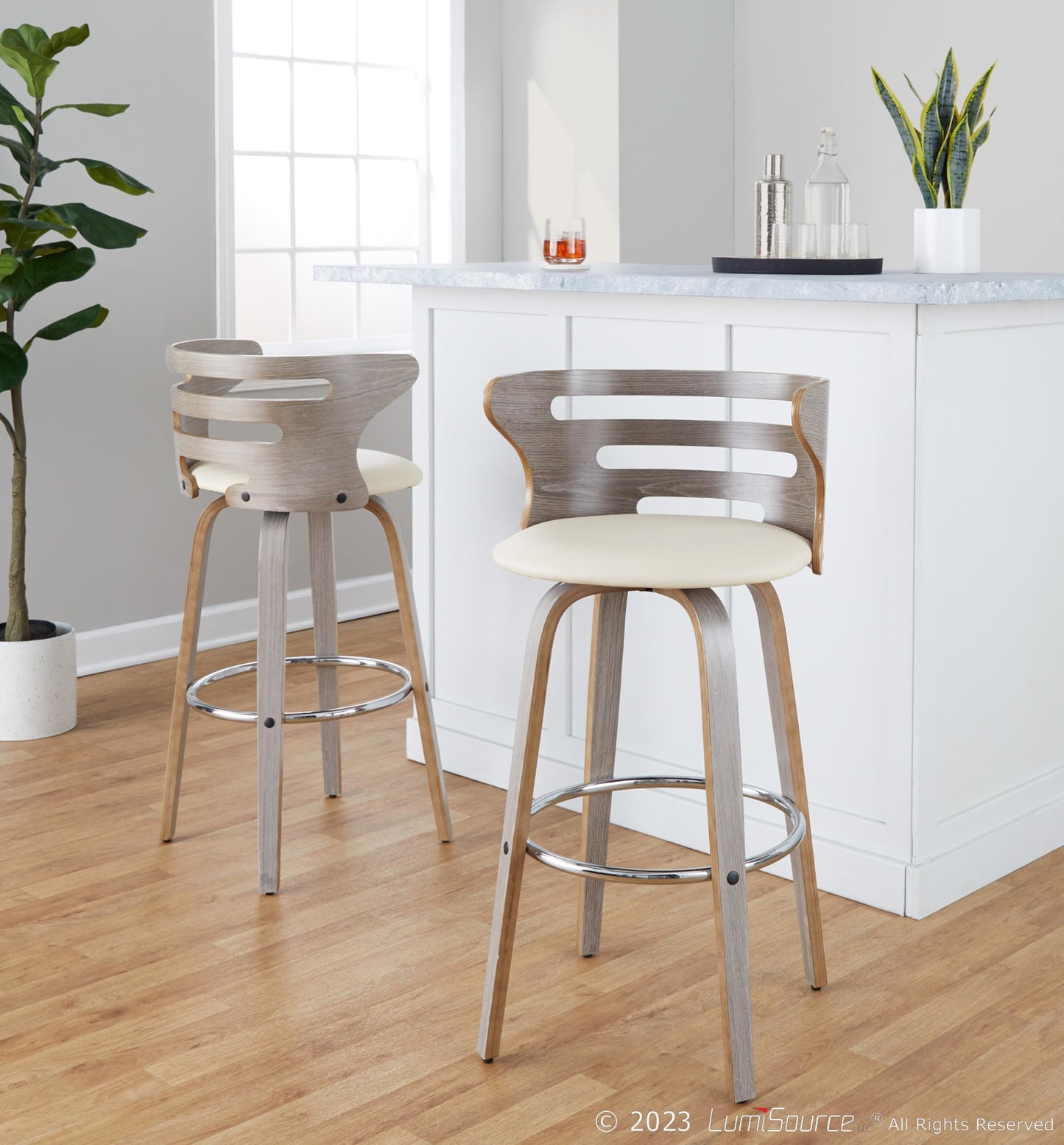 Cosini 30" Fixed-Height Barstool - Set of 2 By LumiSource - B30-COSIPU-GRTZR2 LGYLGYBK2 | Bar Stools | Modishstore - 12