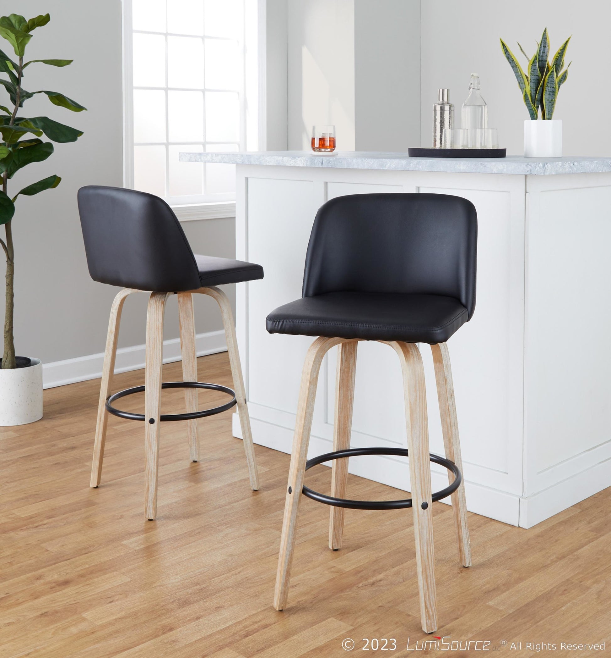 Toriano 30" Fixed-Height Barstool - Set of 2 By LumiSource - B30-TRNOPU-GRTZQ2 WWBK2 | Bar Stools | Modishstore - 2