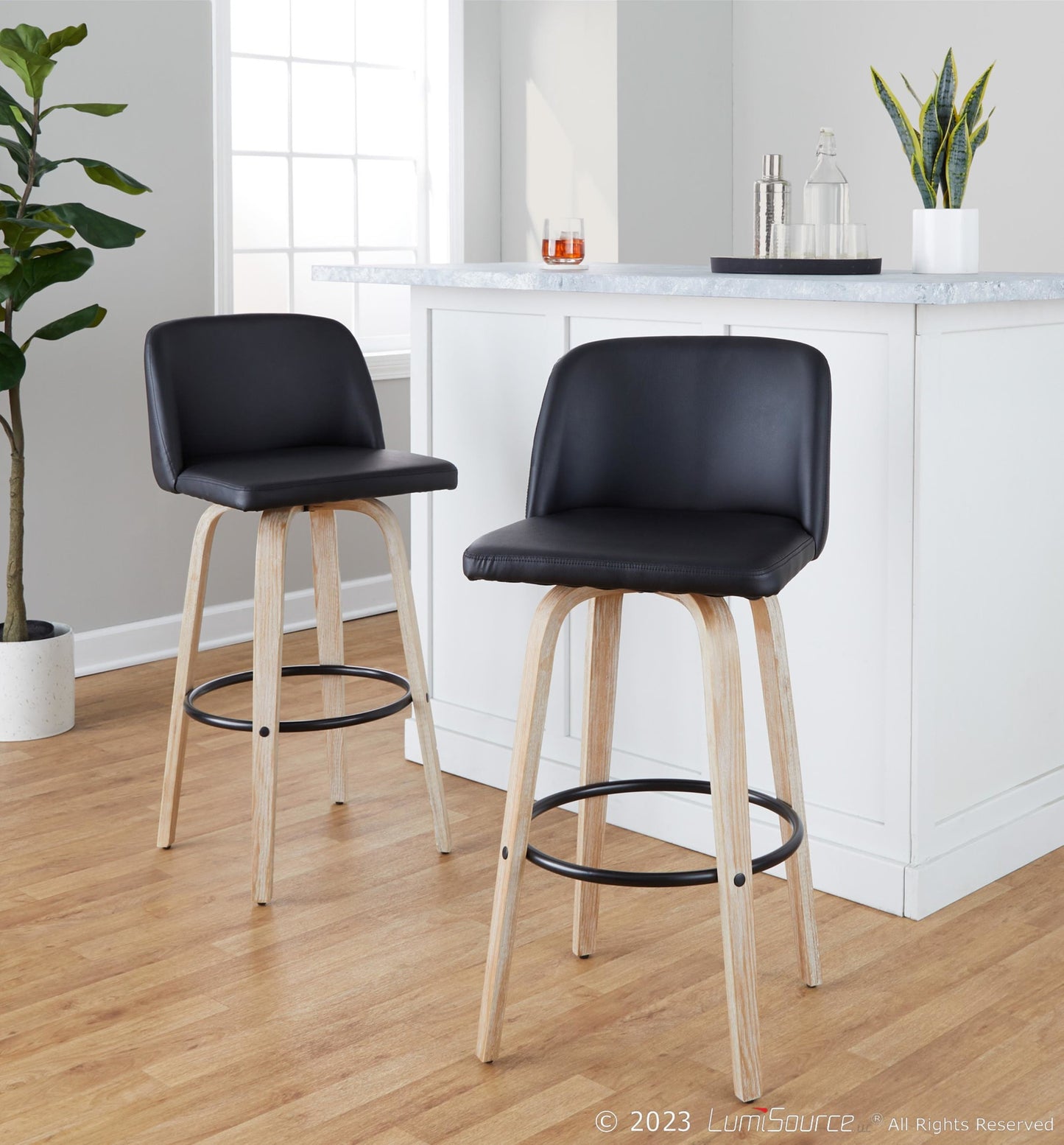 Toriano 30" Fixed-Height Barstool - Set of 2 By LumiSource - B30-TRNOPU-GRTZQ2 WWBK2 | Bar Stools | Modishstore - 3