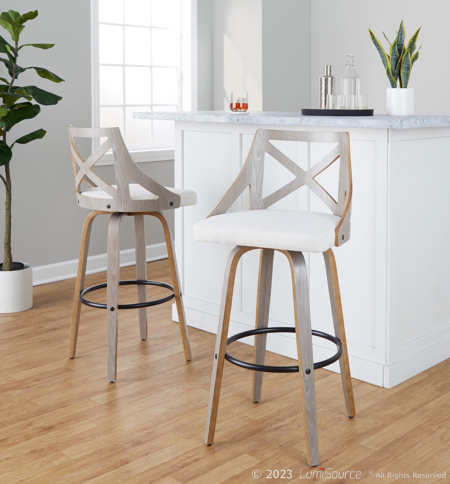 Charlotte 30" Fixed-Height Barstool - Set of 2 By LumiSource - B30-CHARLOTFB-GRTZQ2 LGYLGYCR2 | Bar Stools | Modishstore