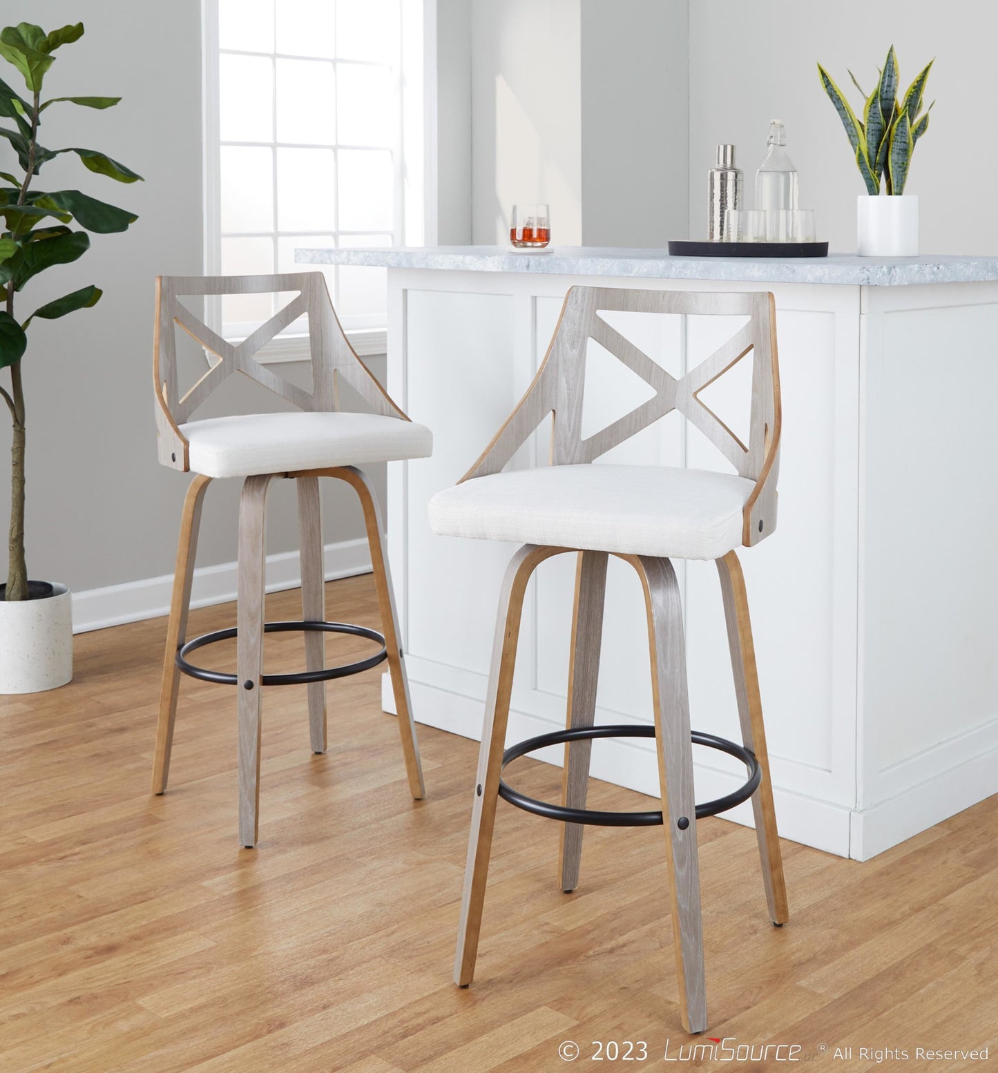 Charlotte 30" Fixed-Height Barstool - Set of 2 By LumiSource - B30-CHARLOTFB-GRTZQ2 LGYLGYCR2 | Bar Stools | Modishstore - 2