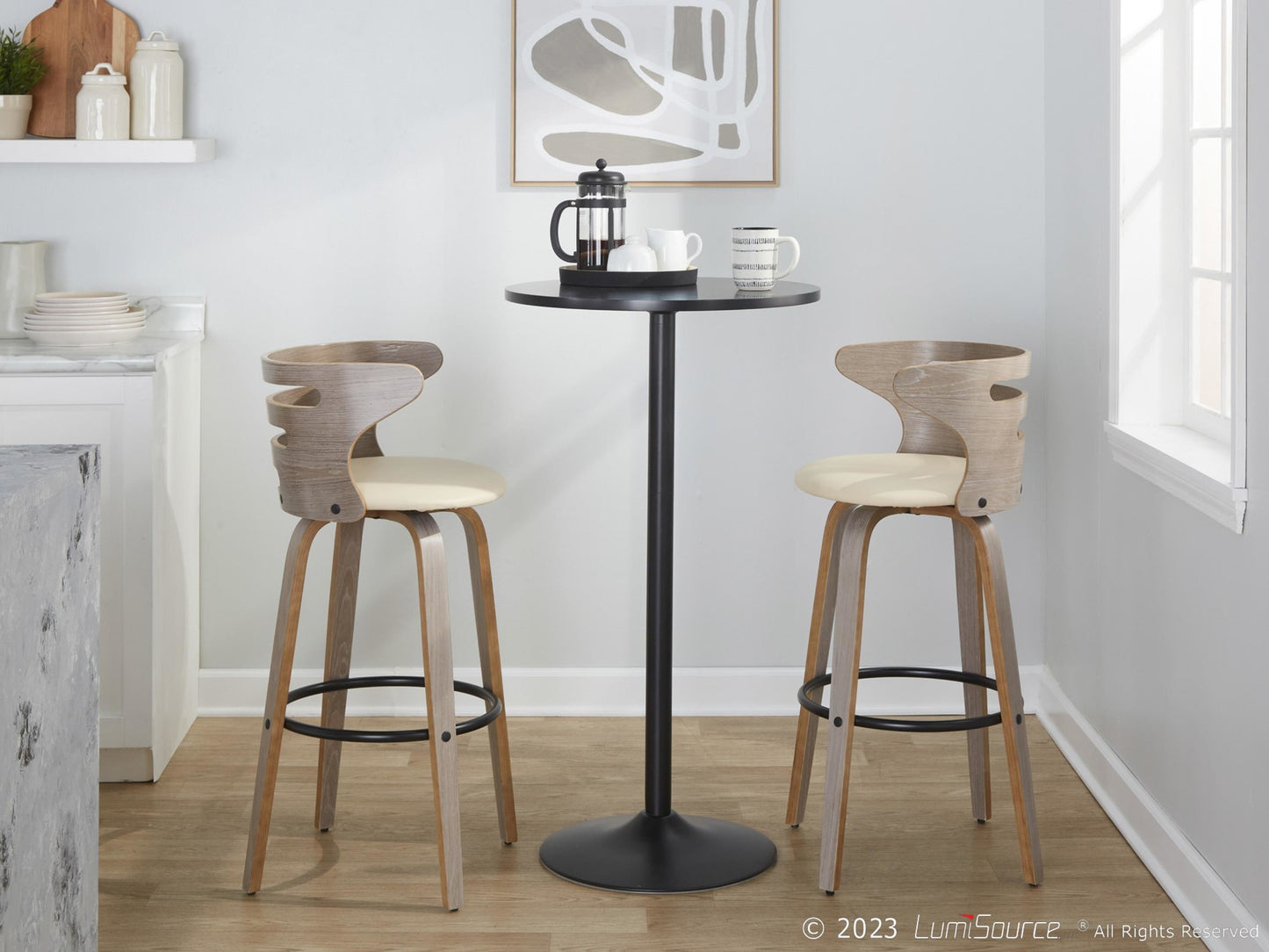 Cosini 30" Fixed-Height Barstool - Set of 2 By LumiSource - B30-COSIPU-GRTZQ2 LGYLGYBK2 | Bar Stools | Modishstore - 11