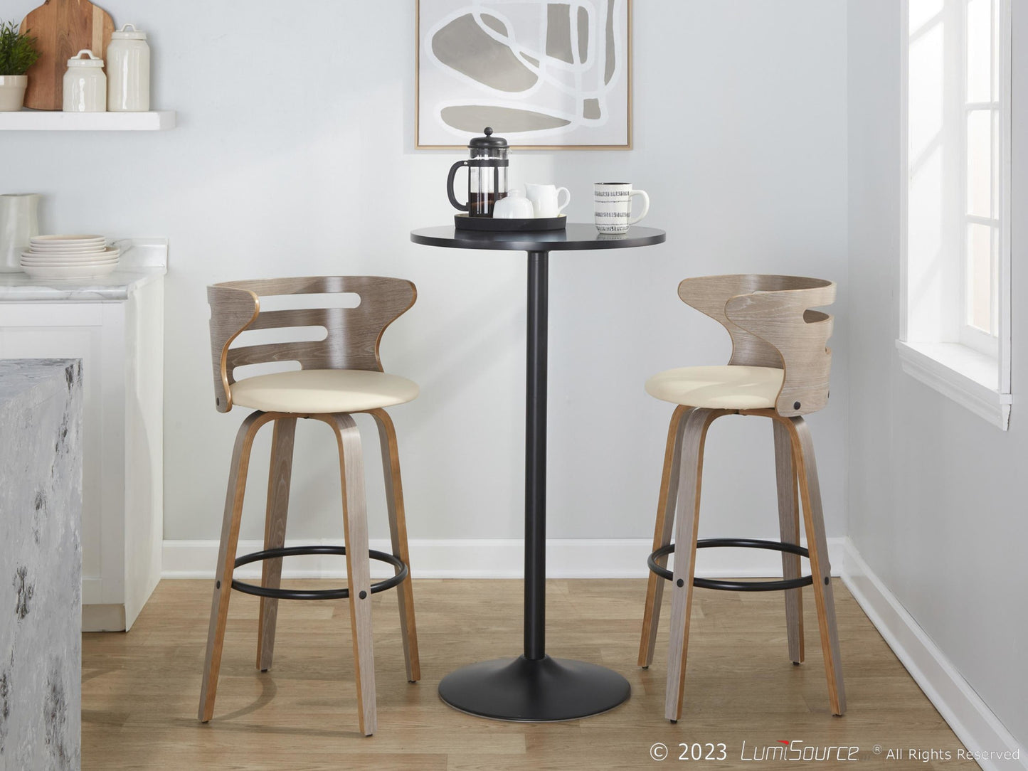 Cosini 30" Fixed-Height Barstool - Set of 2 By LumiSource - B30-COSIPU-GRTZQ2 LGYLGYBK2 | Bar Stools | Modishstore - 12