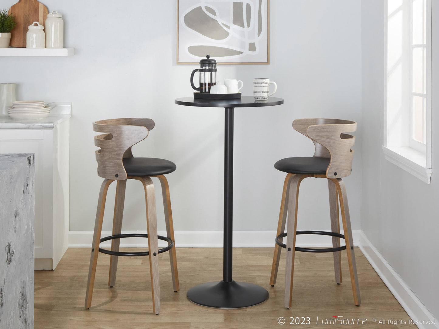 Cosini 30" Fixed-Height Barstool - Set of 2 By LumiSource - B30-COSIPU-GRTZQ2 LGYLGYBK2 | Bar Stools | Modishstore - 3