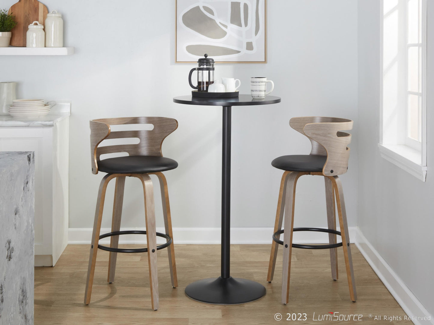 Cosini 30" Fixed-Height Barstool - Set of 2 By LumiSource - B30-COSIPU-GRTZQ2 LGYLGYBK2 | Bar Stools | Modishstore - 4