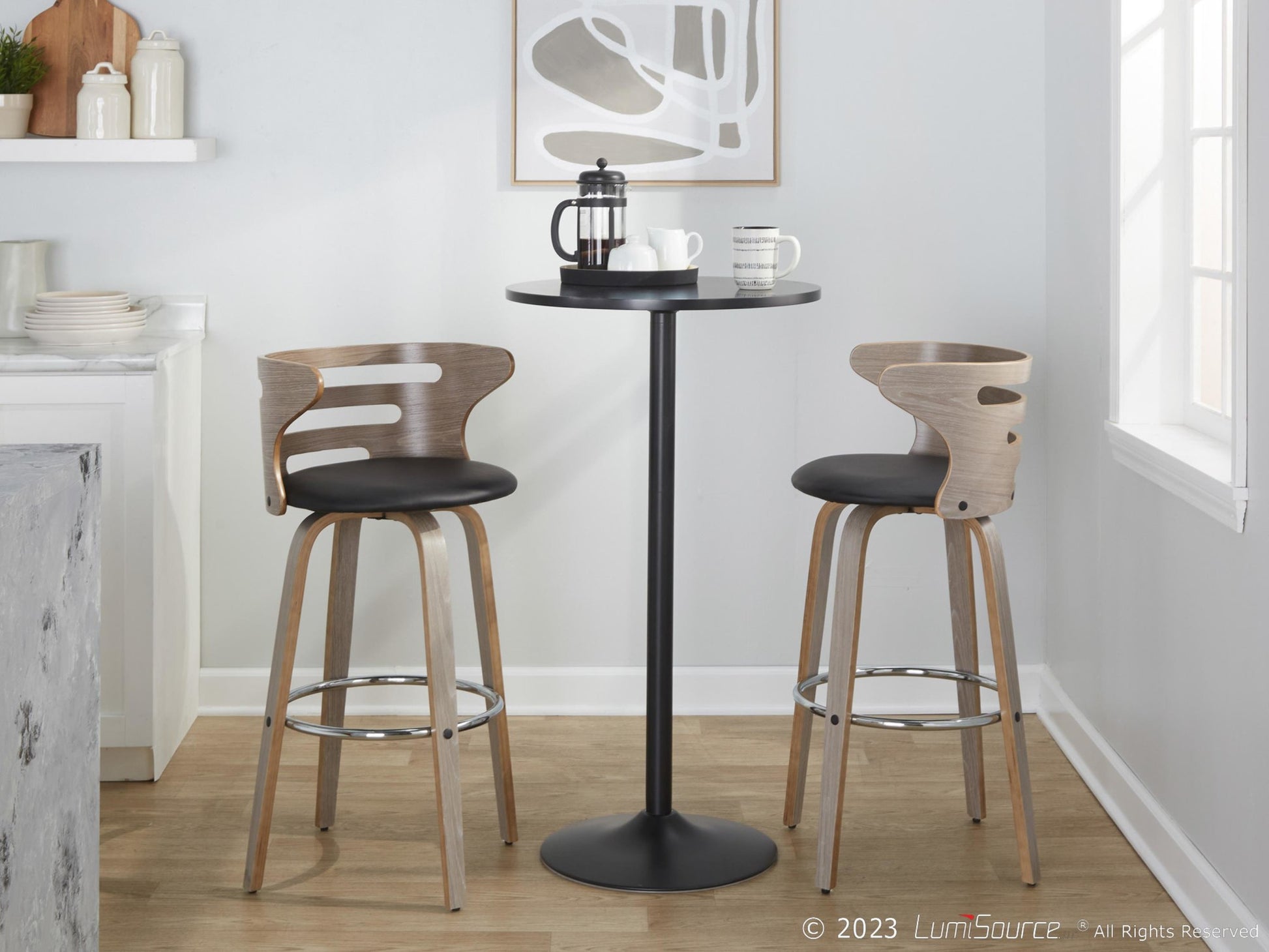 Cosini 30" Fixed-Height Barstool - Set of 2 By LumiSource - B30-COSIPU-GRTZR2 LGYLGYBK2 | Bar Stools | Modishstore - 3