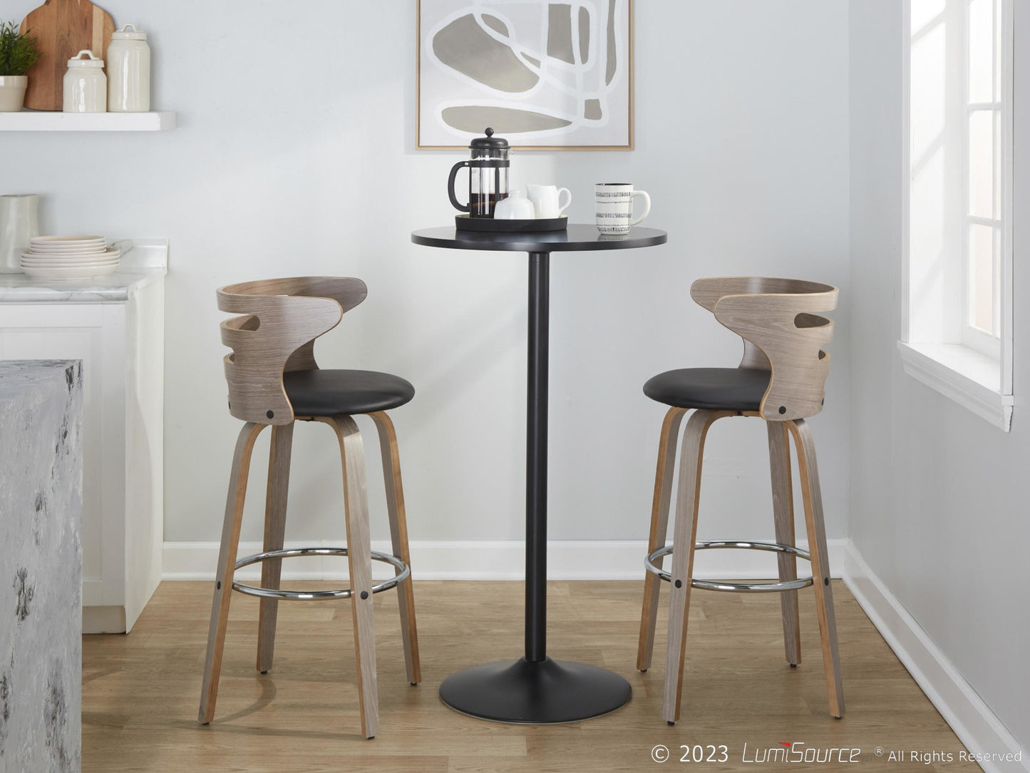 Cosini 30" Fixed-Height Barstool - Set of 2 By LumiSource - B30-COSIPU-GRTZR2 LGYLGYBK2 | Bar Stools | Modishstore - 4