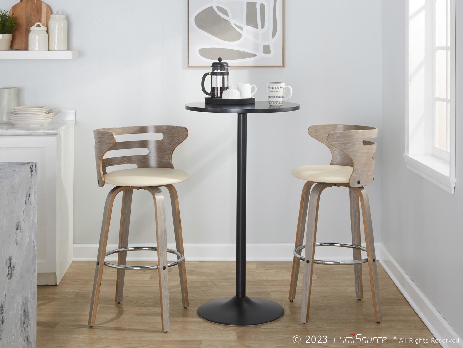 Cosini 30" Fixed-Height Barstool - Set of 2 By LumiSource - B30-COSIPU-GRTZR2 LGYLGYBK2 | Bar Stools | Modishstore - 13