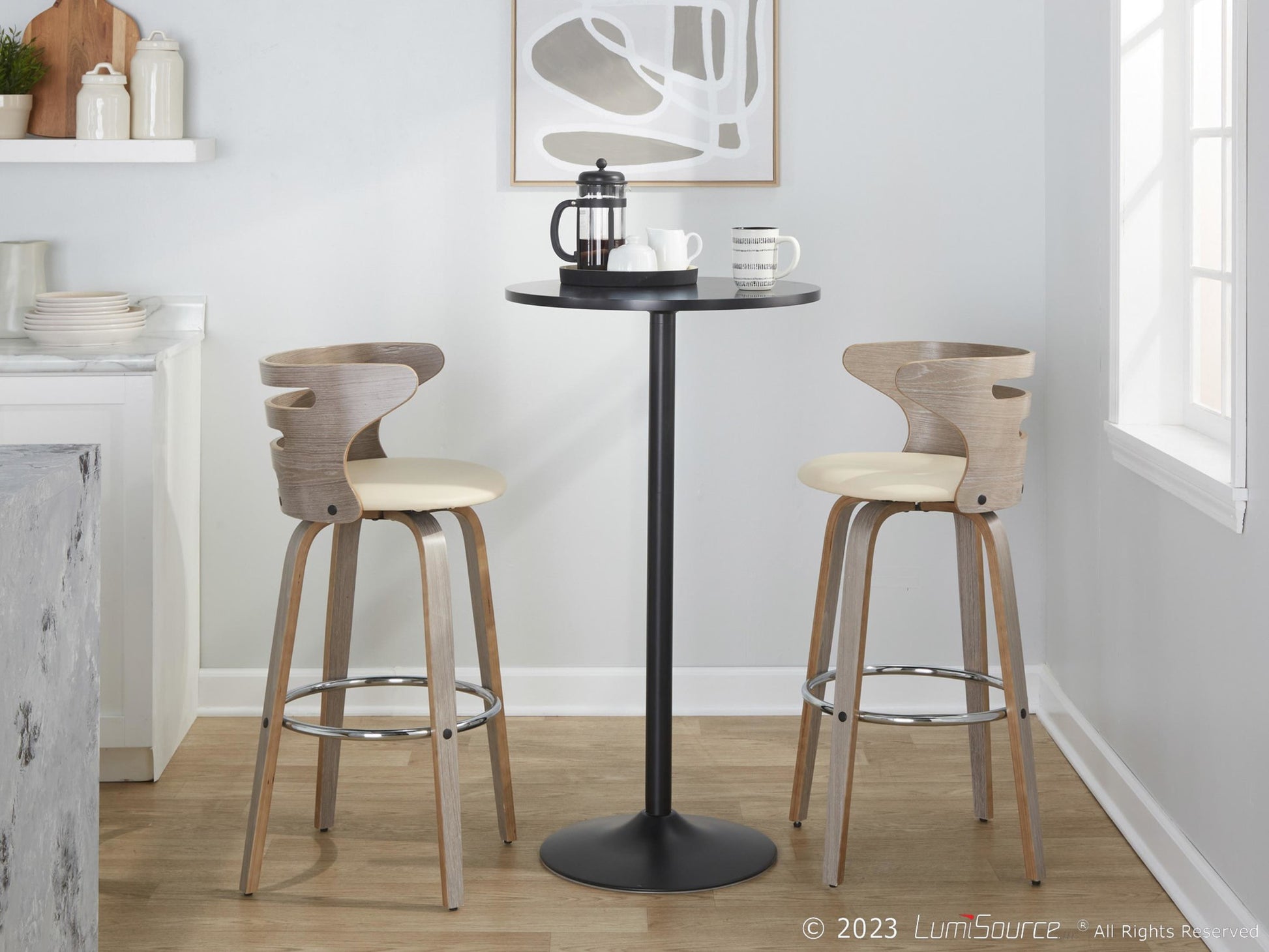 Cosini 30" Fixed-Height Barstool - Set of 2 By LumiSource - B30-COSIPU-GRTZR2 LGYLGYBK2 | Bar Stools | Modishstore - 14