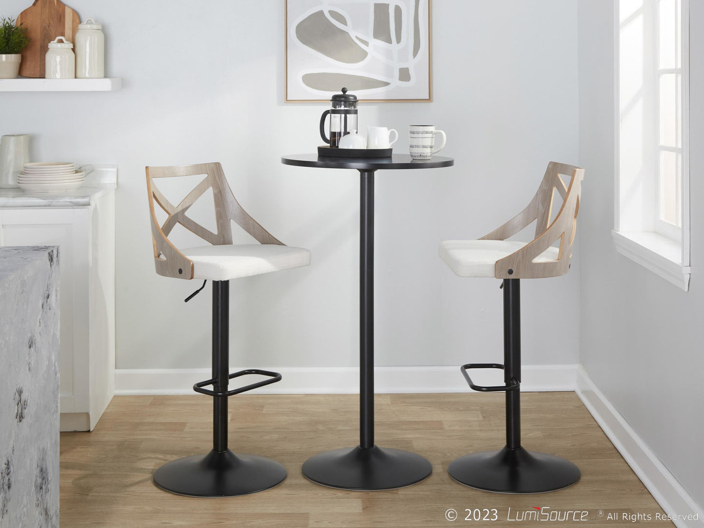 Charlotte Adjustable Barstool - Set of 2 By LumiSource - BS-CHARLOTFB-RR2 BKLGYCR2 | Bar Stools | Modishstore - 3