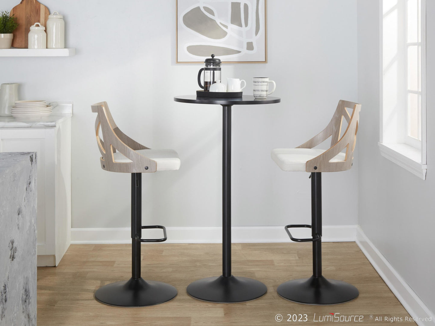 Charlotte Adjustable Barstool - Set of 2 By LumiSource - BS-CHARLOTFB-RR2 BKLGYCR2 | Bar Stools | Modishstore - 4