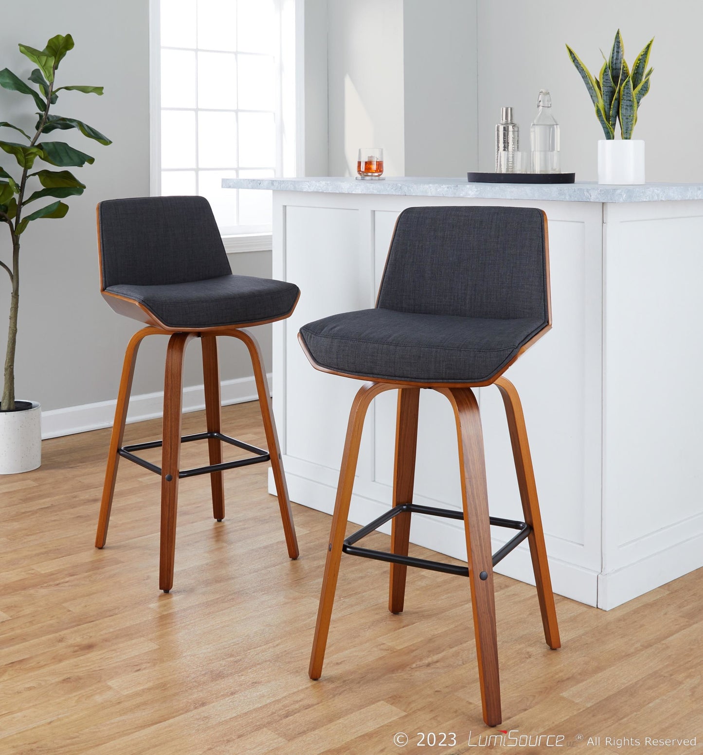 Corazza 30" Fixed-Height Barstool - Set of 2 By LumiSource - B30-CRZZFB-GRTZS2 WLWLCHAR2 | Bar Stools | Modishstore - 23