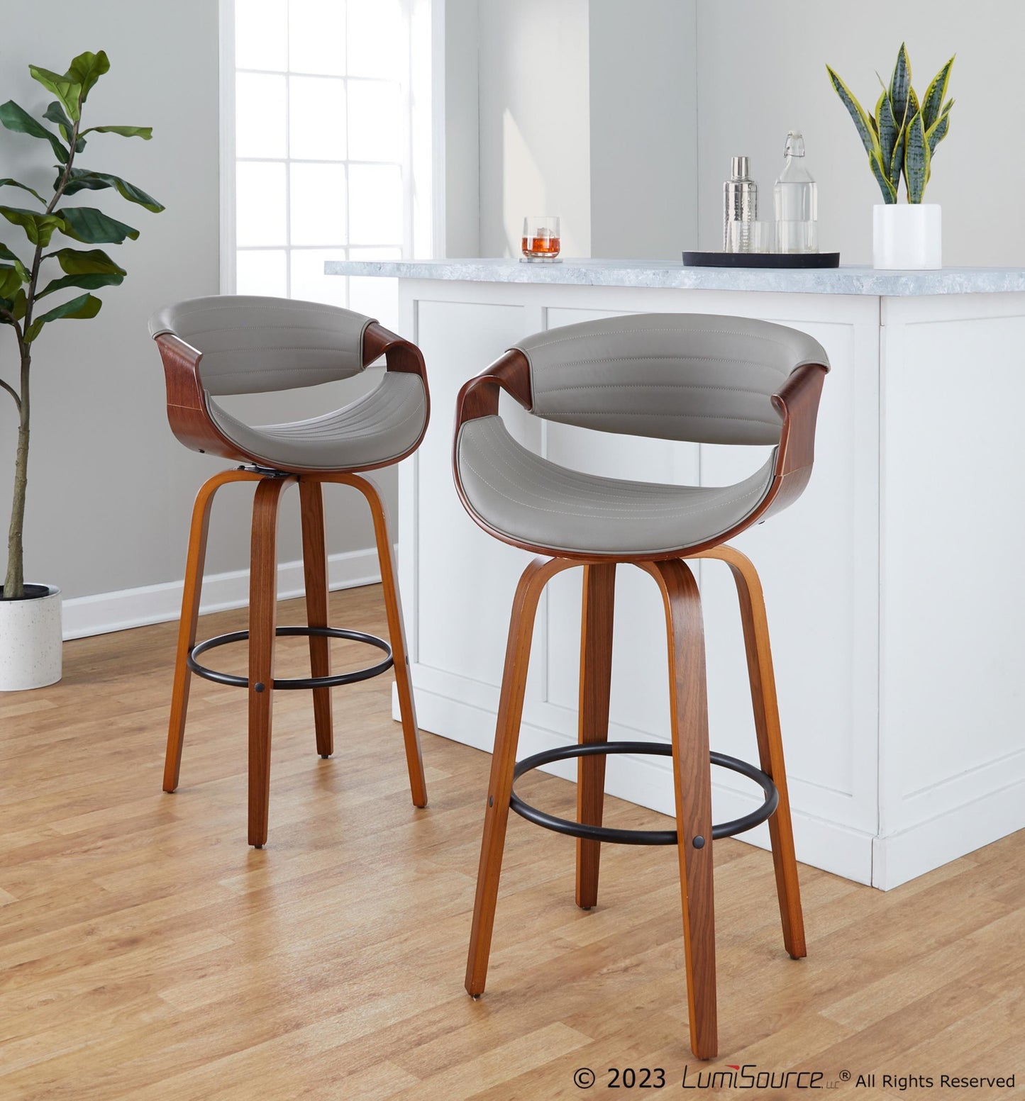 Symphony 30" Fixed-Height Barstool - Set of 2 By LumiSource - B30-SYMPPU-GRTZQ2 LGYLGYBK2 | Bar Stools | Modishstore - 12