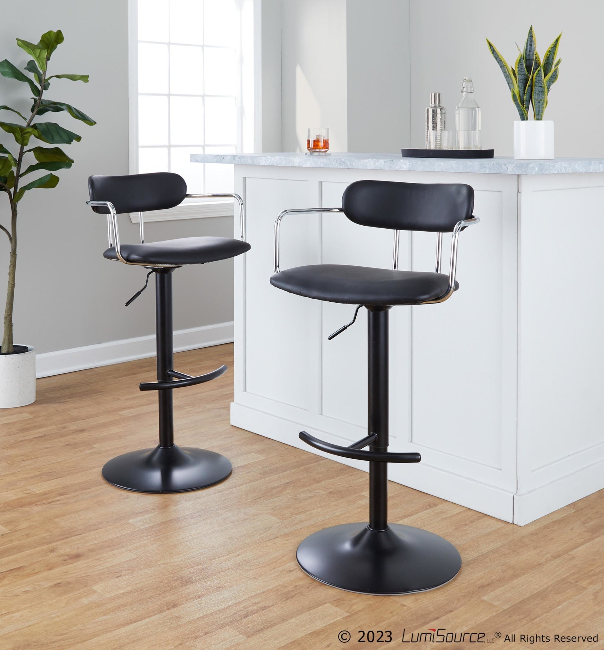 Demi Adjustable Barstool - Set of 2 By LumiSource - BS-DEMIPU-RT2 BKCHRBK2 | Bar Stools | Modishstore - 2