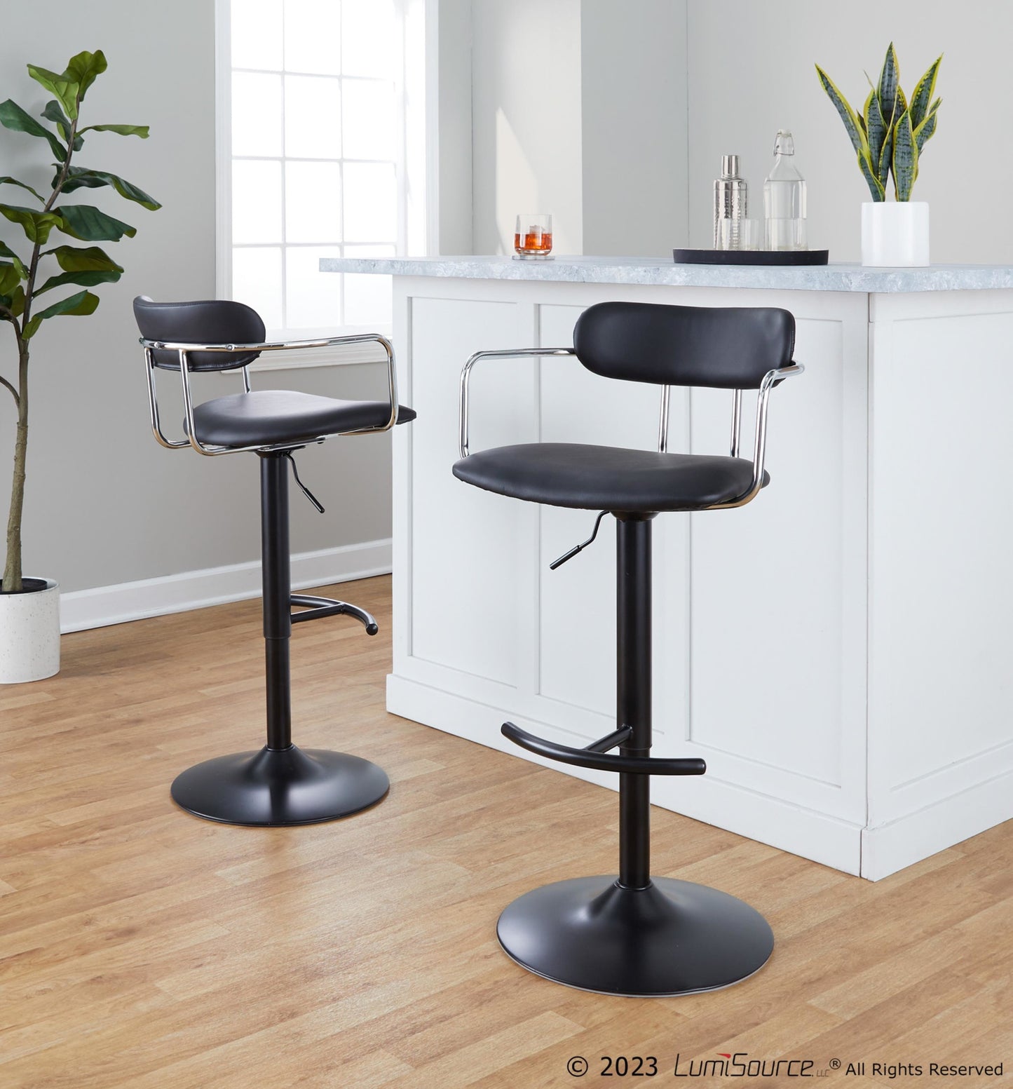 Demi Adjustable Barstool - Set of 2 By LumiSource - BS-DEMIPU-RT2 BKCHRBK2 | Bar Stools | Modishstore - 3