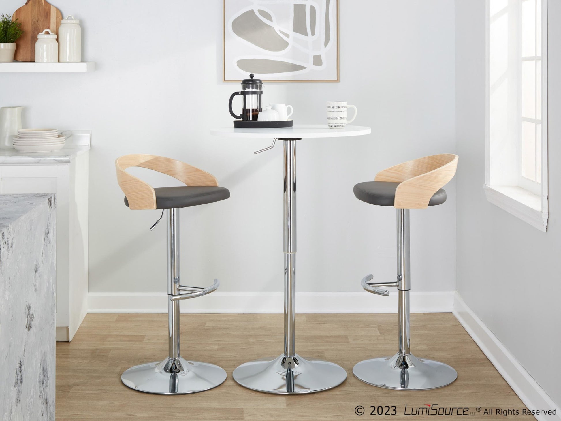 Grotto Adjustable Barstool - Set of 2 By LumiSource - BS-GROTTOPU-RT2 CHRNABN2 | Bar Stools | Modishstore - 13