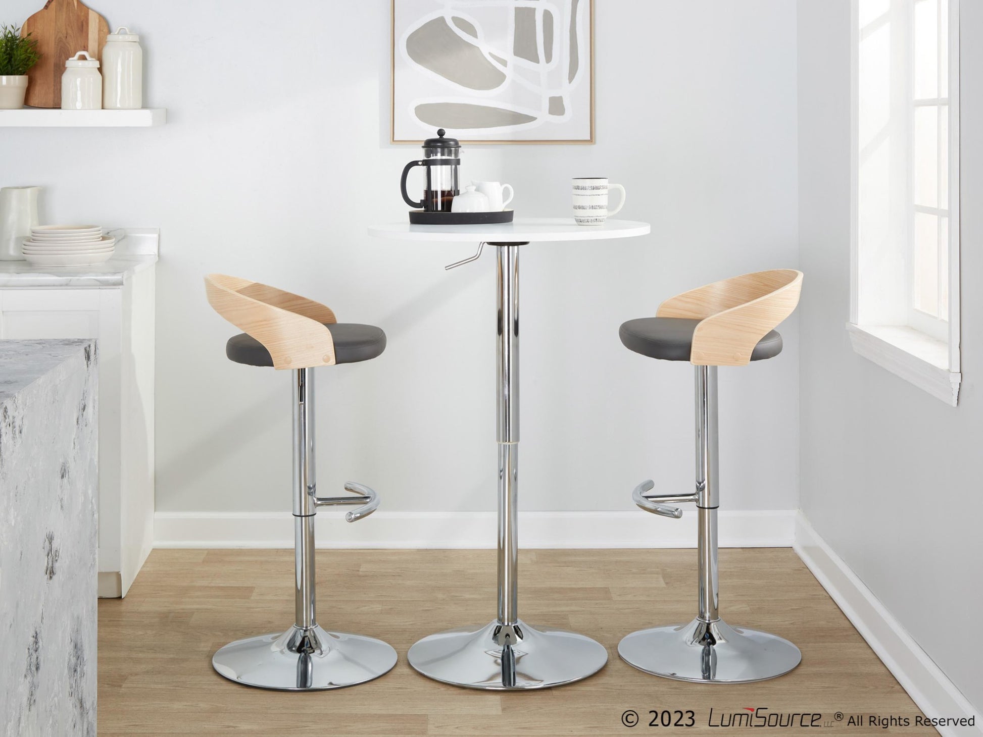 Grotto Adjustable Barstool - Set of 2 By LumiSource - BS-GROTTOPU-RT2 CHRNABN2 | Bar Stools | Modishstore - 14