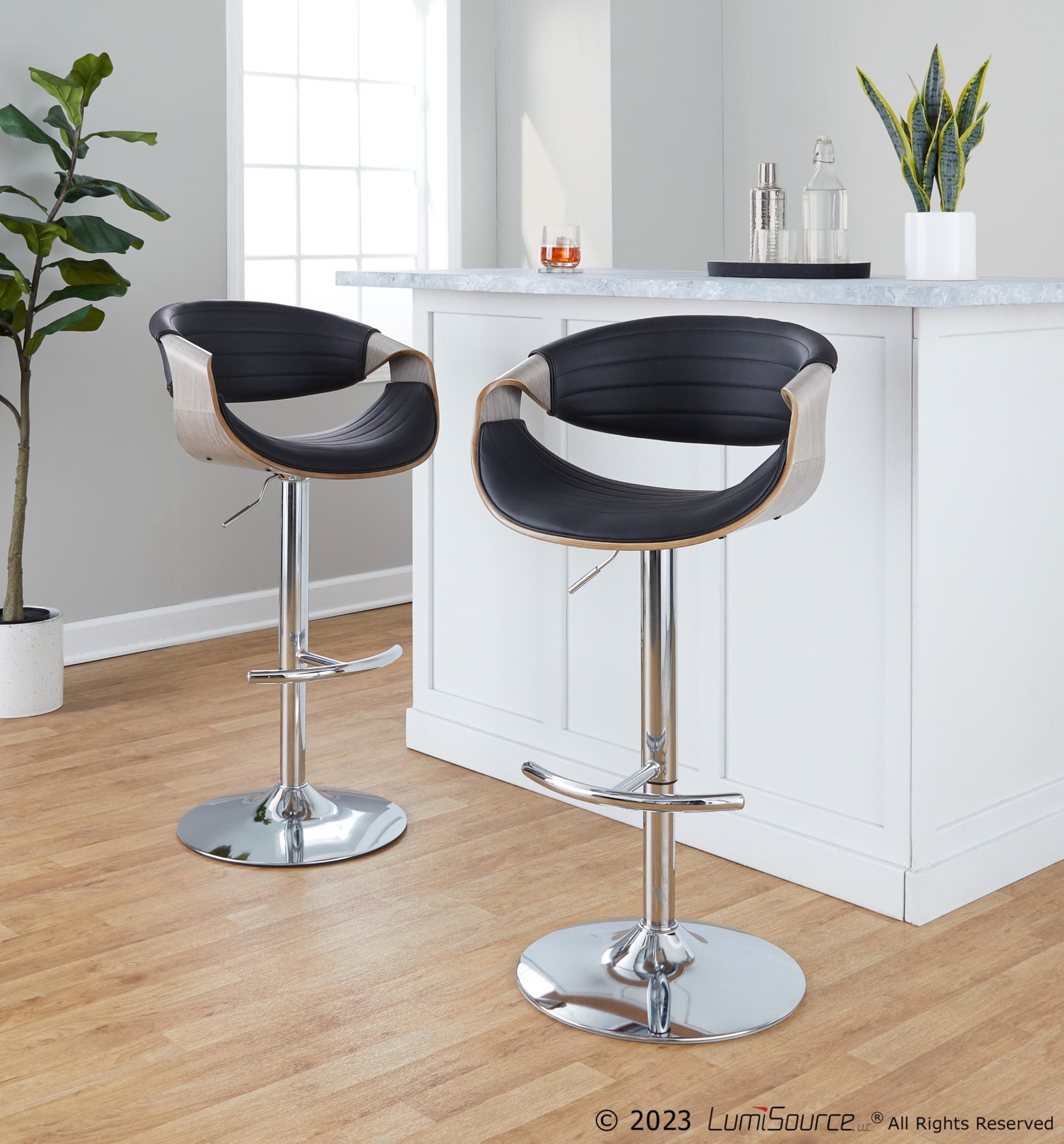 Symphony Adjustable Barstool - Set of 2 By LumiSource - BS-SYMPPU-RT2 CHRLGYBK2 | Bar Stools | Modishstore - 2