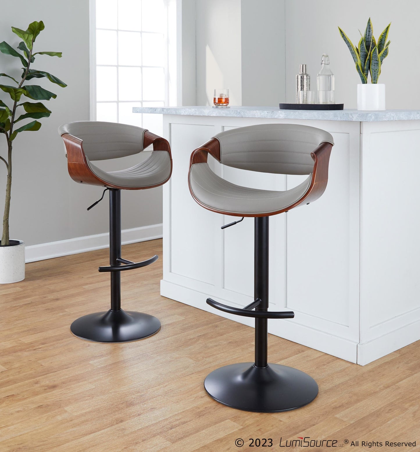 Symphony Adjustable Barstool - Set of 2 By LumiSource - BS-SYMPPU-RT2 BKLGYBK2 | Bar Stools | Modishstore - 11