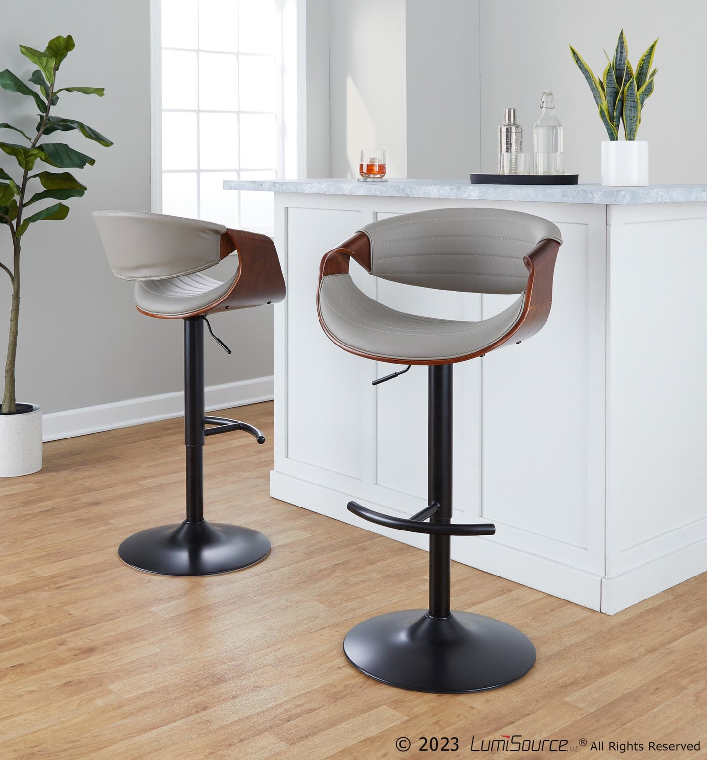 Symphony Adjustable Barstool - Set of 2 By LumiSource - BS-SYMPPU-RT2 BKLGYBK2 | Bar Stools | Modishstore - 12