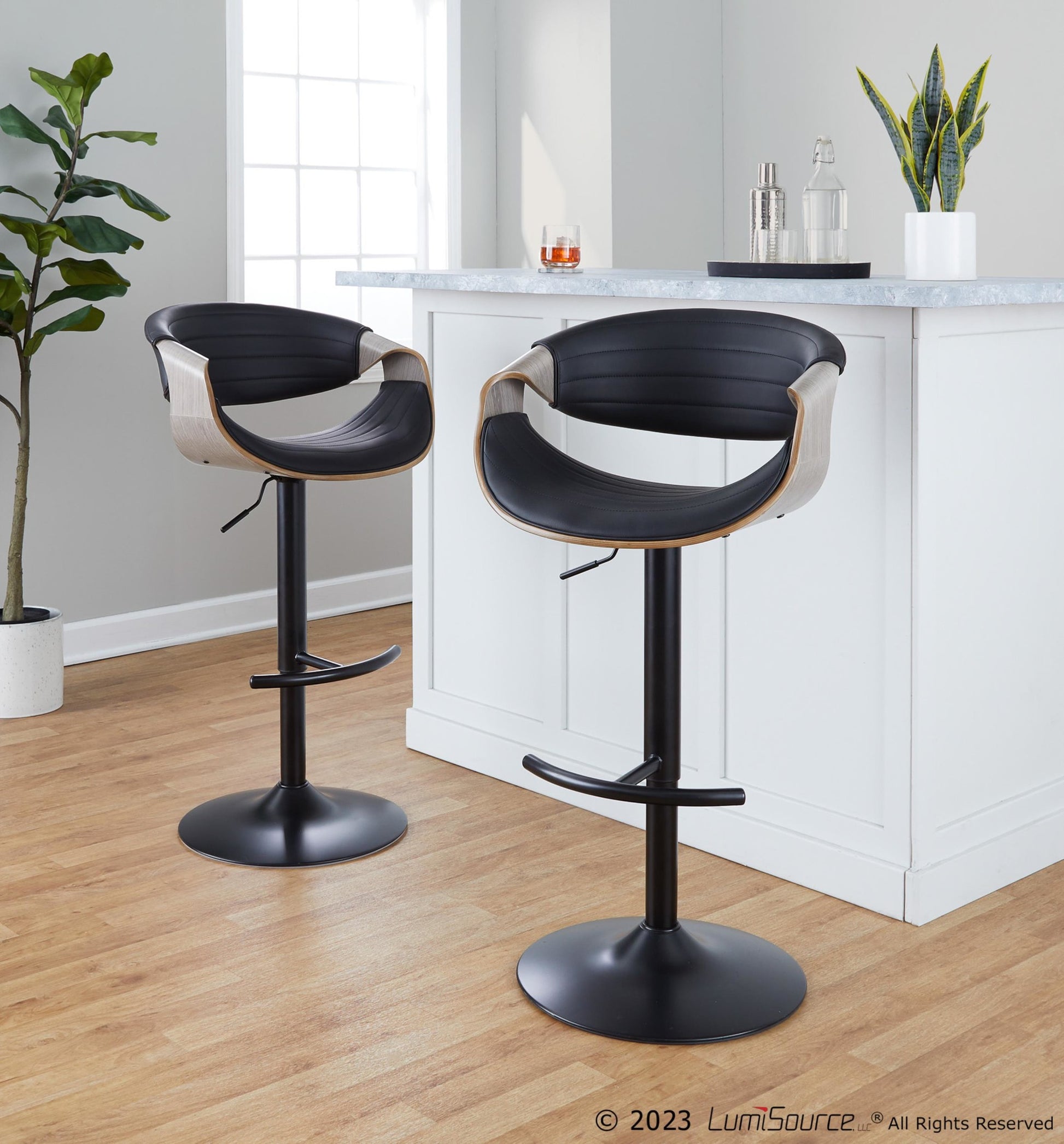 Symphony Adjustable Barstool - Set of 2 By LumiSource - BS-SYMPPU-RT2 BKLGYBK2 | Bar Stools | Modishstore - 2