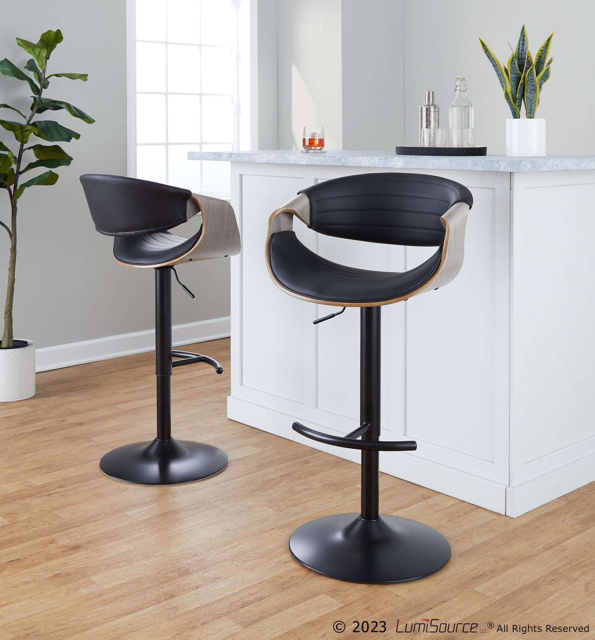 Symphony Adjustable Barstool - Set of 2 By LumiSource - BS-SYMPPU-RT2 BKLGYBK2 | Bar Stools | Modishstore - 3