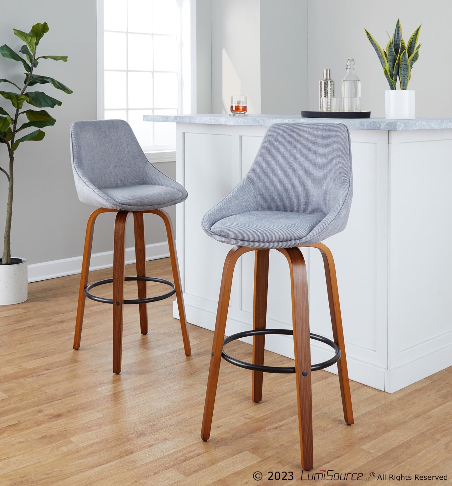 Diana 30" Fixed-Height Barstool - Set of 2 By LumiSource - B30-DIANACOR-GRTZQ2 WLGY2 | Bar Stools | Modishstore - 3