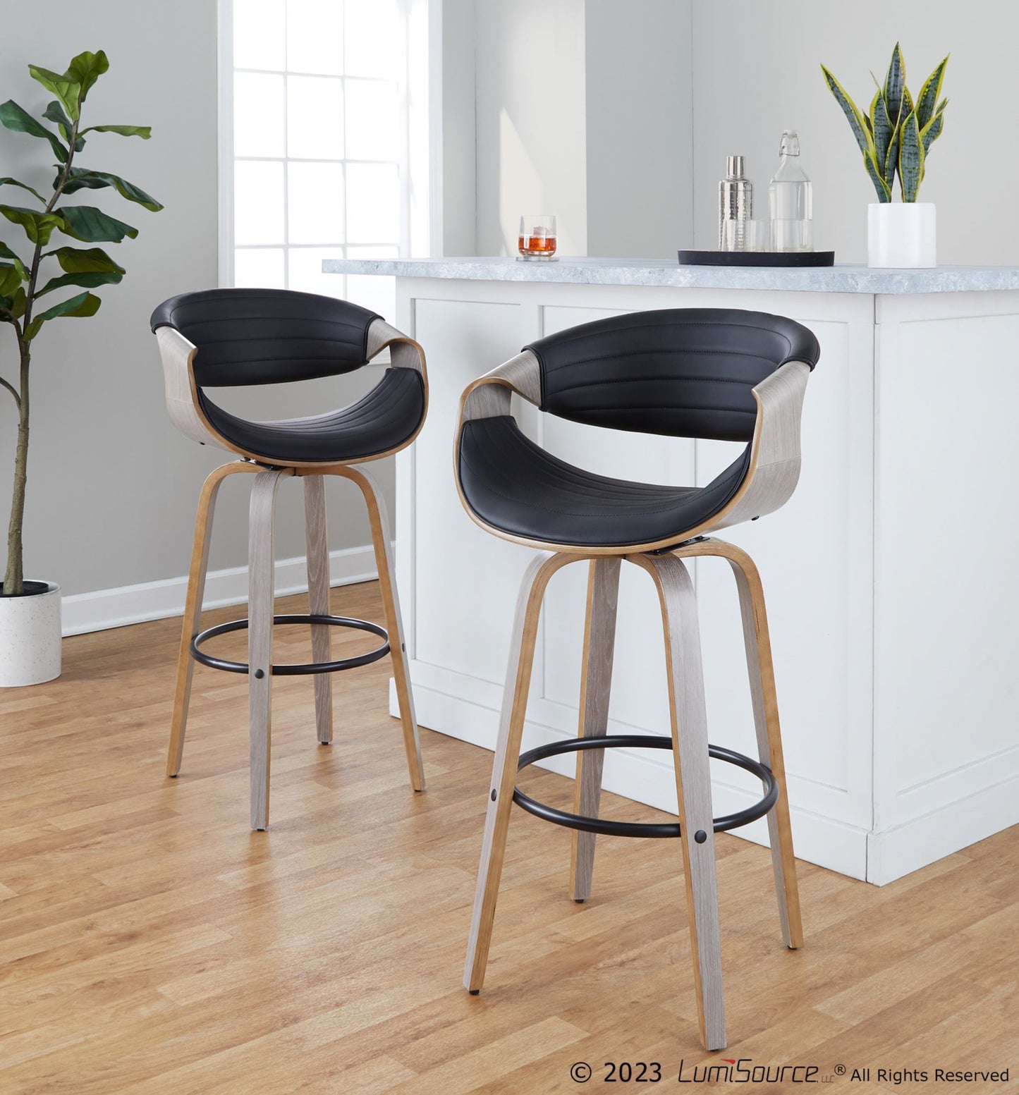 Symphony 30" Fixed-Height Barstool - Set of 2 By LumiSource - B30-SYMPPU-GRTZQ2 LGYLGYBK2 | Bar Stools | Modishstore