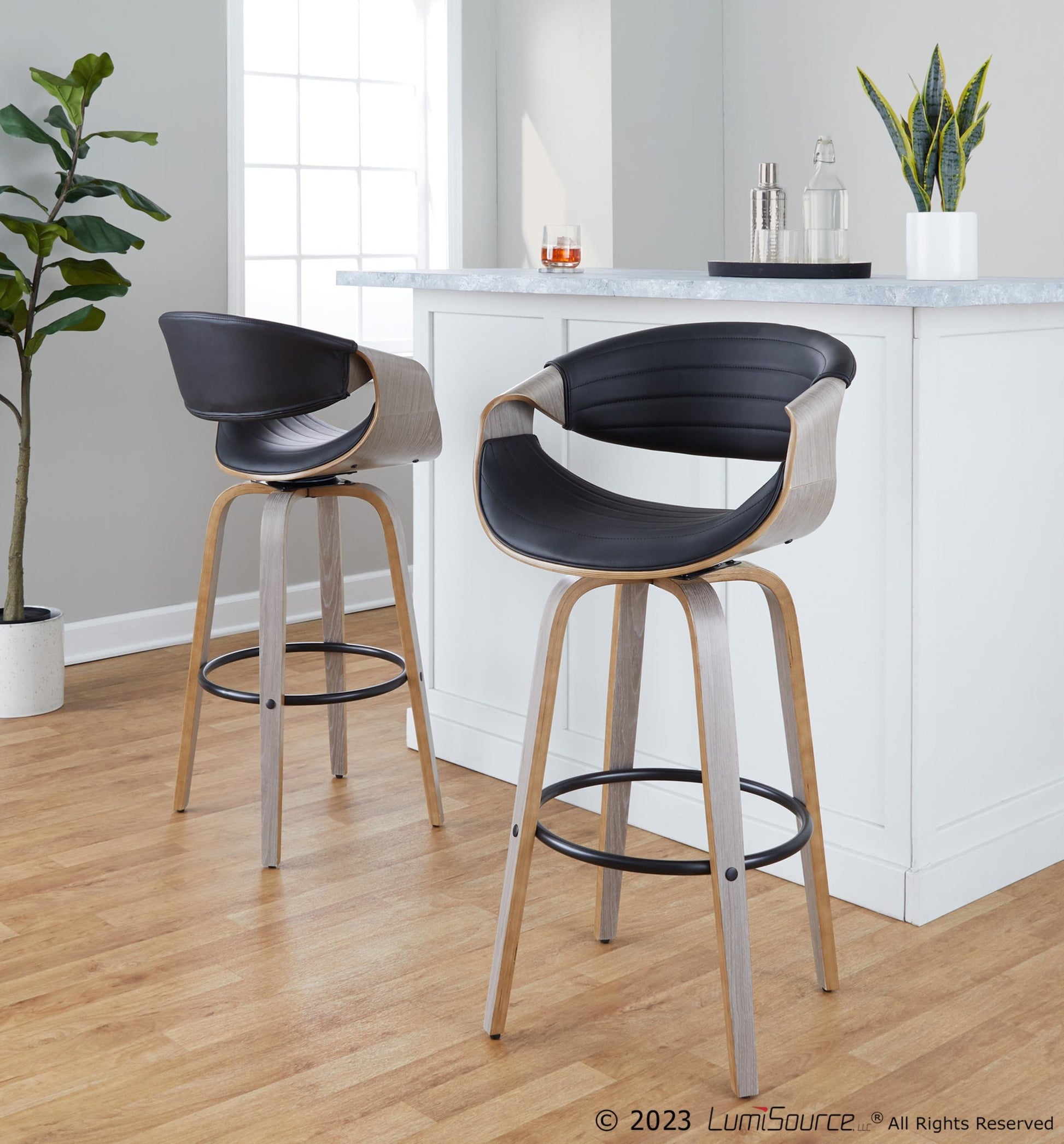 Symphony 30" Fixed-Height Barstool - Set of 2 By LumiSource - B30-SYMPPU-GRTZQ2 LGYLGYBK2 | Bar Stools | Modishstore - 2