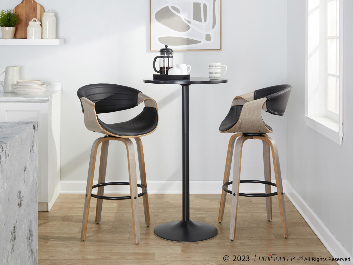 Symphony 30" Fixed-Height Barstool - Set of 2 By LumiSource - B30-SYMPPU-GRTZQ2 LGYLGYBK2 | Bar Stools | Modishstore - 3