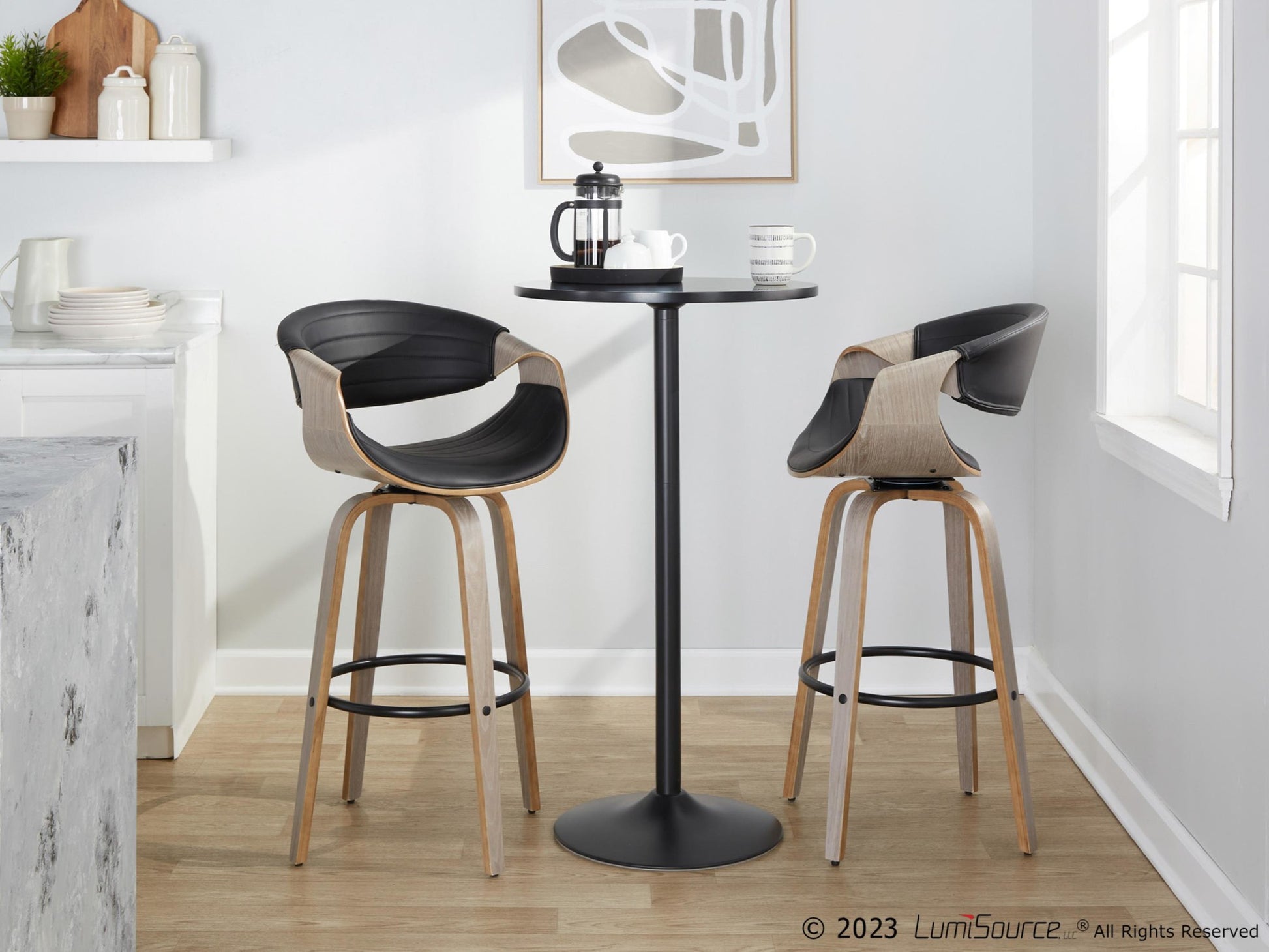 Symphony 30" Fixed-Height Barstool - Set of 2 By LumiSource - B30-SYMPPU-GRTZQ2 LGYLGYBK2 | Bar Stools | Modishstore - 3