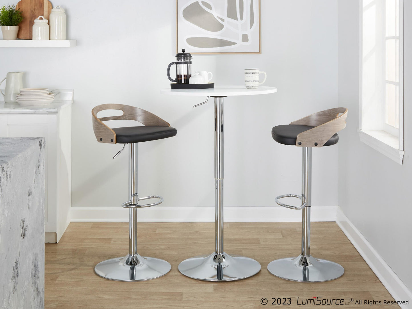 Cassis Adjustable Barstool - Set of 2 By LumiSource - BS-CASSISPU-OV2 CHRLGYBK2 | Bar Stools | Modishstore - 3