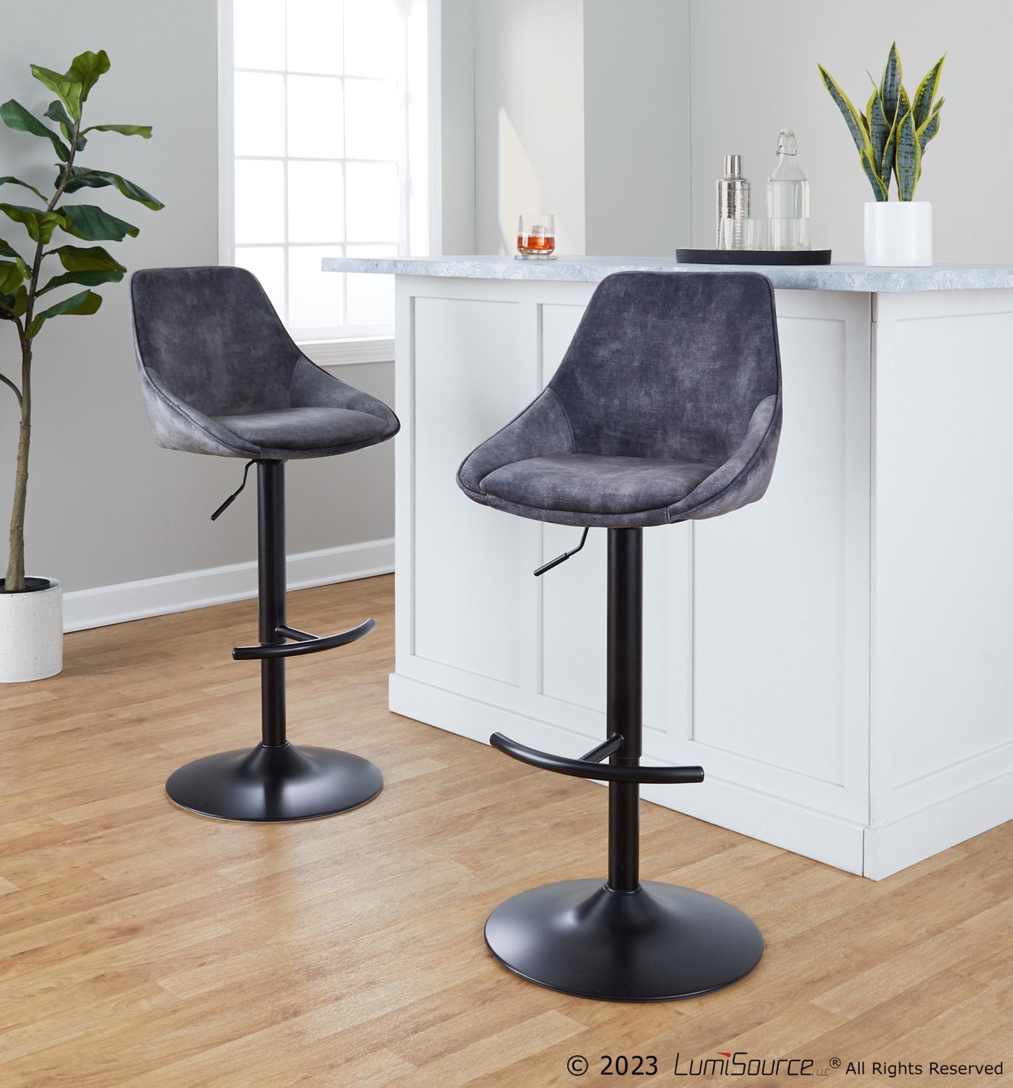 Diana Adjustable Barstool - Set of 2 By LumiSource - BS-DIANAV-RT2 BKGY2 | Bar Stools | Modishstore