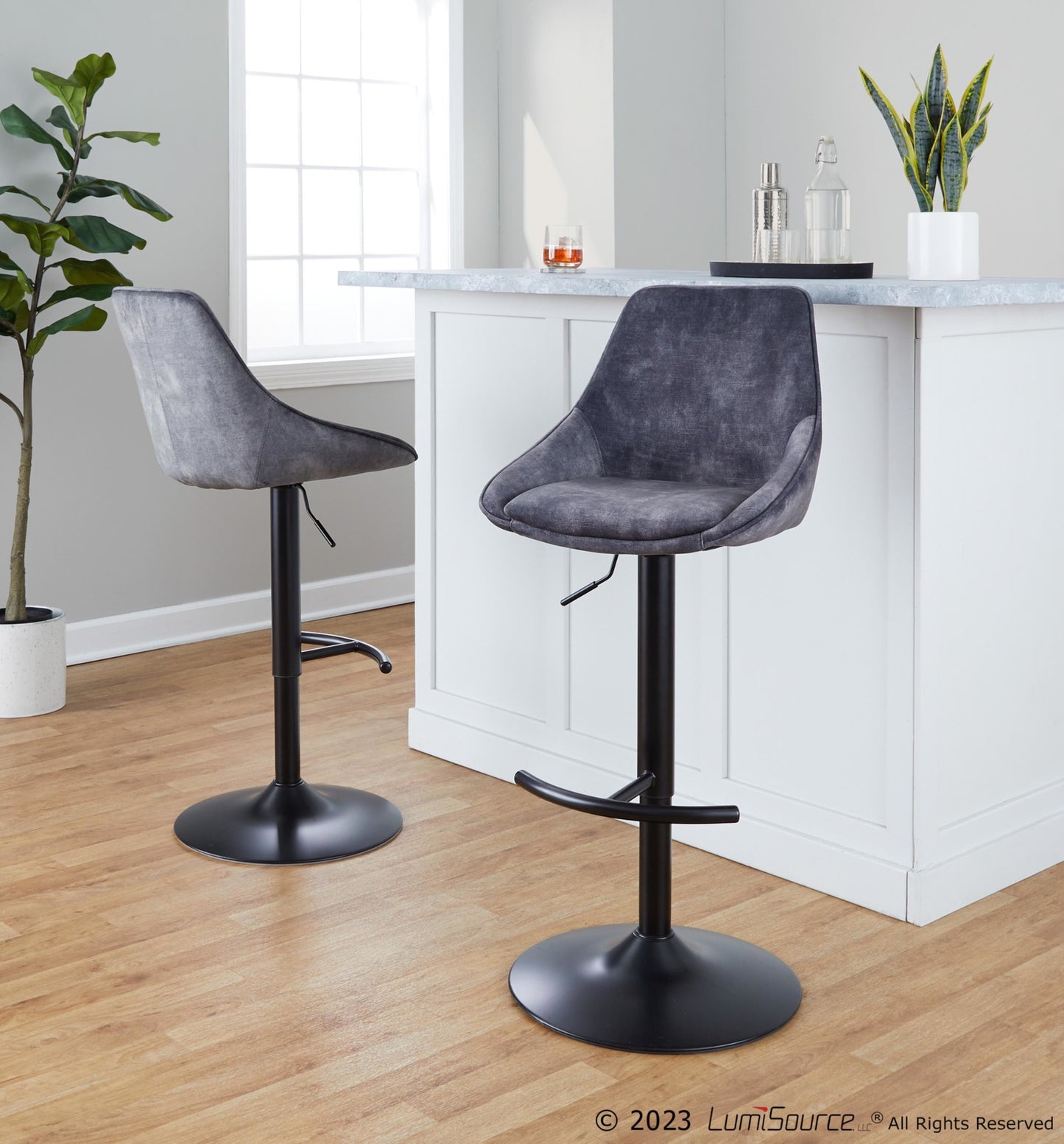 Diana Adjustable Barstool - Set of 2 By LumiSource - BS-DIANAV-RT2 BKGY2 | Bar Stools | Modishstore - 2