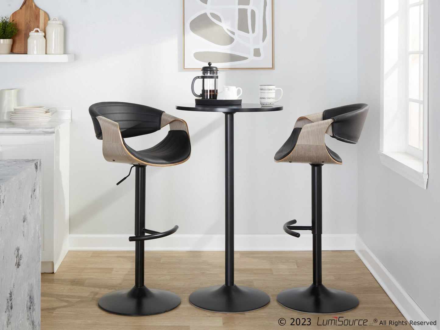 Symphony Adjustable Barstool - Set of 2 By LumiSource - BS-SYMPPU-RT2 BKLGYBK2 | Bar Stools | Modishstore