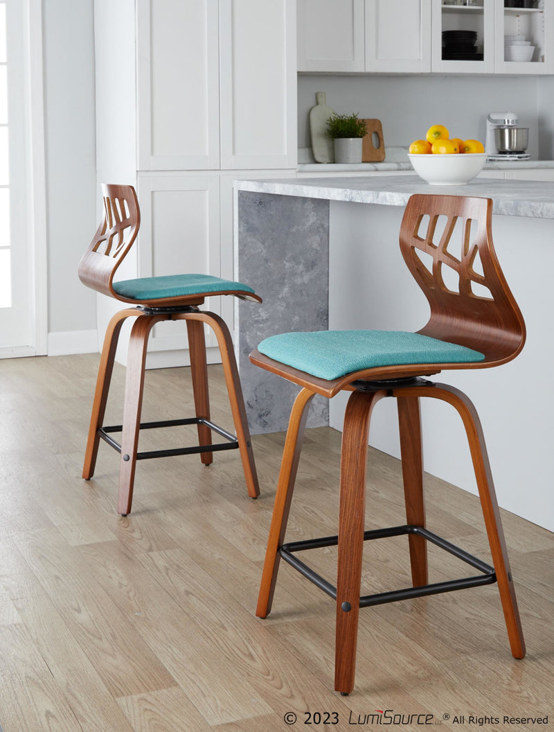 Folia 24" Fixed-Height Barstool - Set of 2 By LumiSource - B24-FOLIAFB-GRTZQ2 LGYLGYLGY2 | Bar Stools | Modishstore - 22