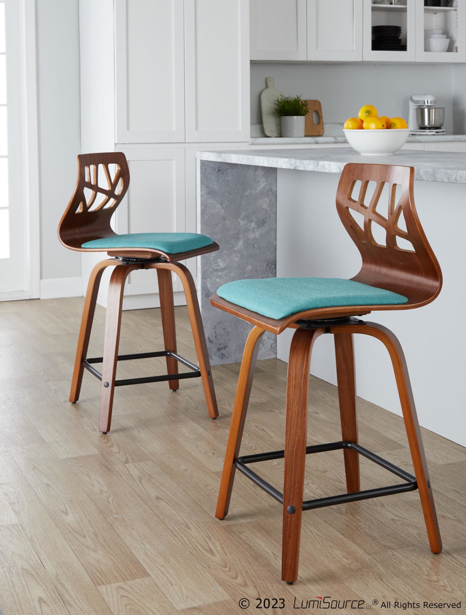 Folia 24" Fixed-Height Barstool - Set of 2 By LumiSource - B24-FOLIAFB-GRTZQ2 LGYLGYLGY2 | Bar Stools | Modishstore - 23